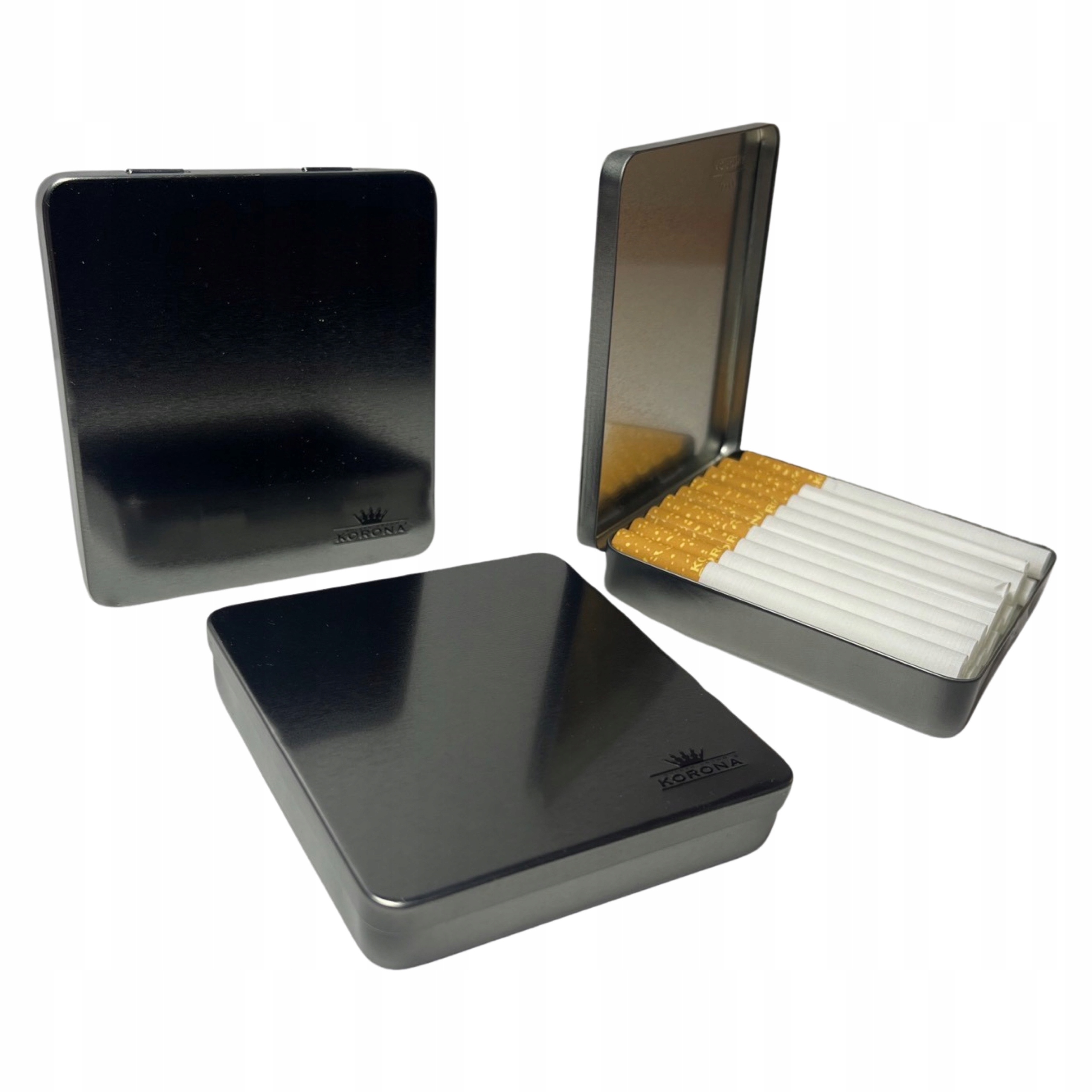 PAPIEROŚNICA KORONA METALOWA ETUI ORGANIZER do Papierosów na Papierosy Kolor srebrny