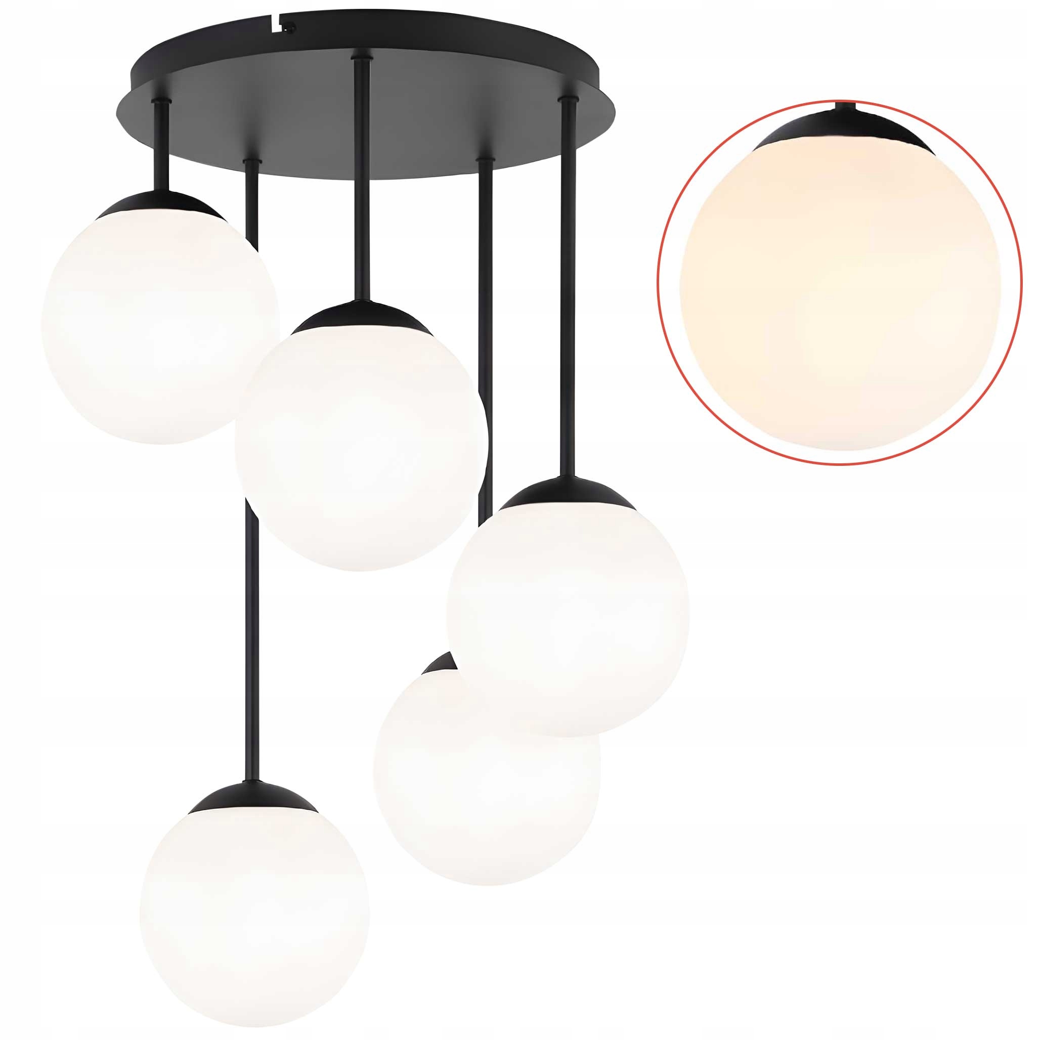 Závesná stropná lampa 30 cm čierna Loft 5xE27 Mliečne tienidlá