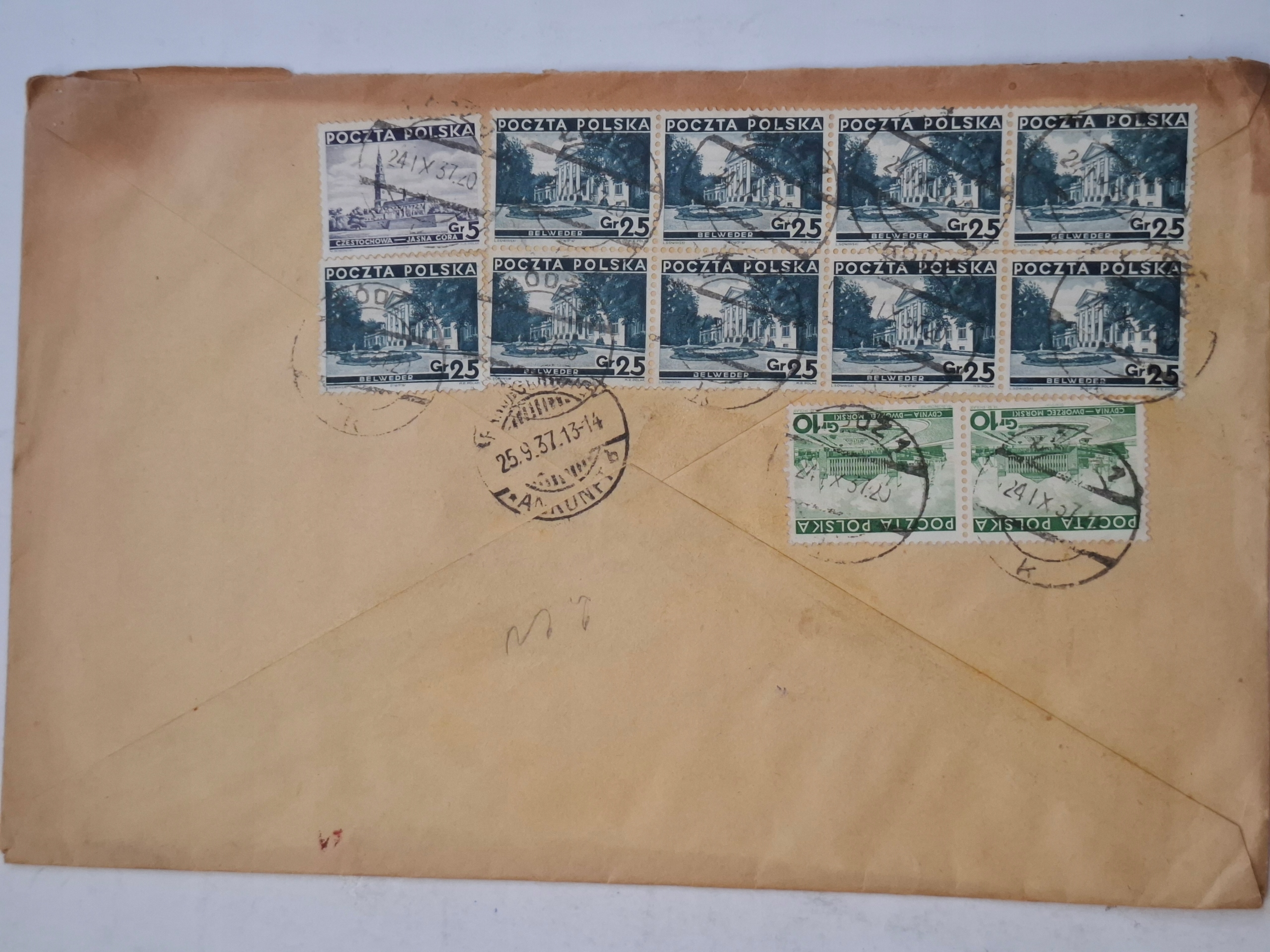 Znaczki całostka Polska 1937 koperta