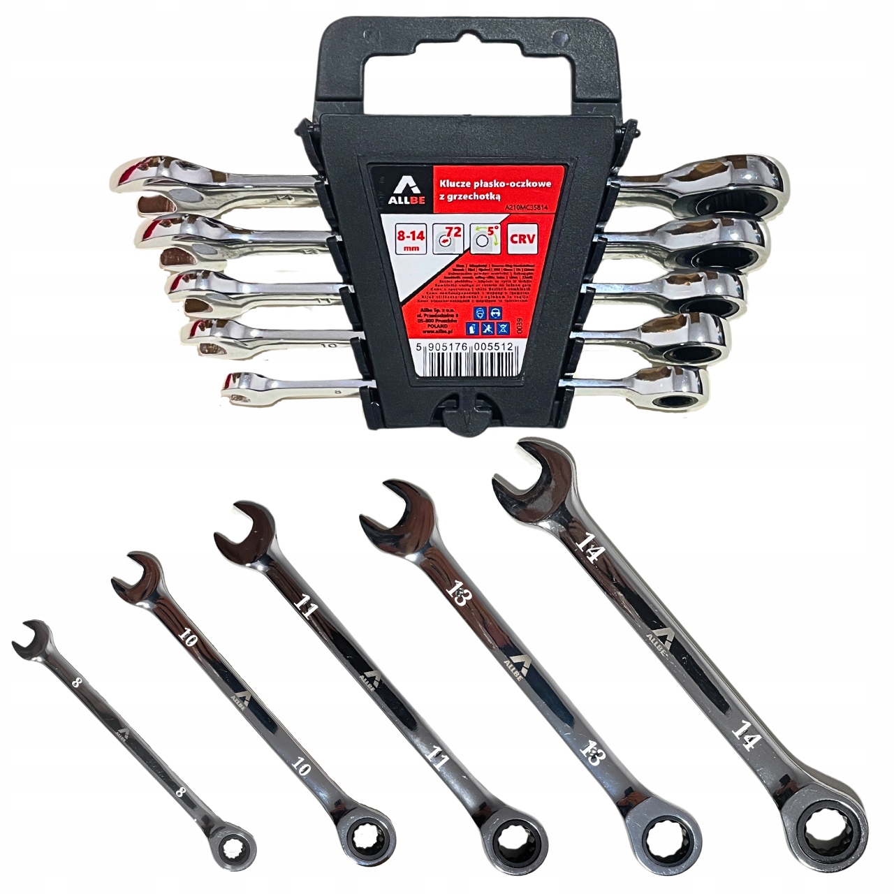 Klucze Płasko Oczkowe Z Grzechotką 8-14MM Zestaw Kluczy 8-14 Wytrzymałe 5EL