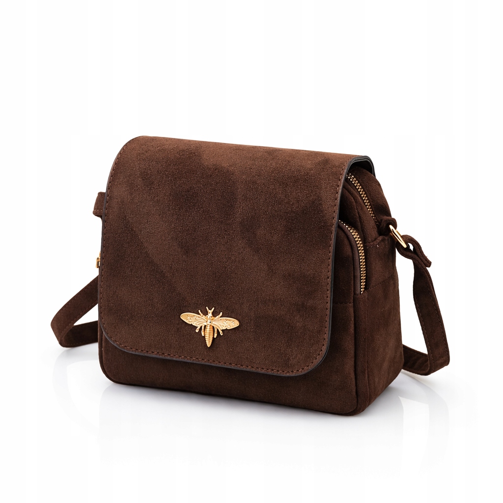 Torebka Damska Listonoszka Zamszowa Eko Skóra Pszczółka Brązowa Czekolada