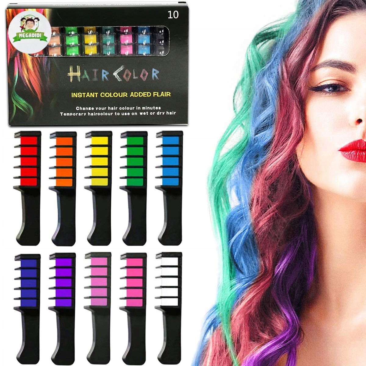 Zmywalna KREDA do Farbowania WŁOSÓW dla Dzieci 10 Kolorów, Bezpieczna Marka inna marka