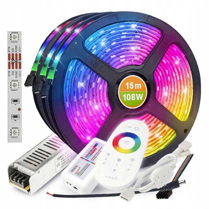 Set Rgb Led pásek Multi 15 m Dálkový Ovladač Napájecí zdroj vysoké kvality Produkty