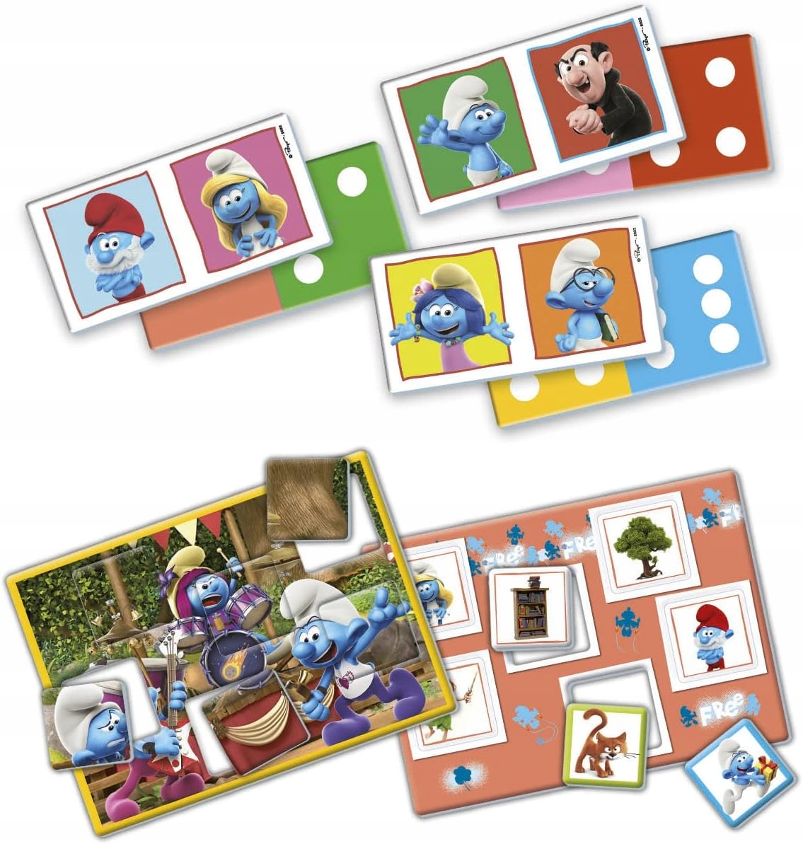 GRA SMERFY 2W1 DOMINO MEMORY Wiek dziecka 3 lata +