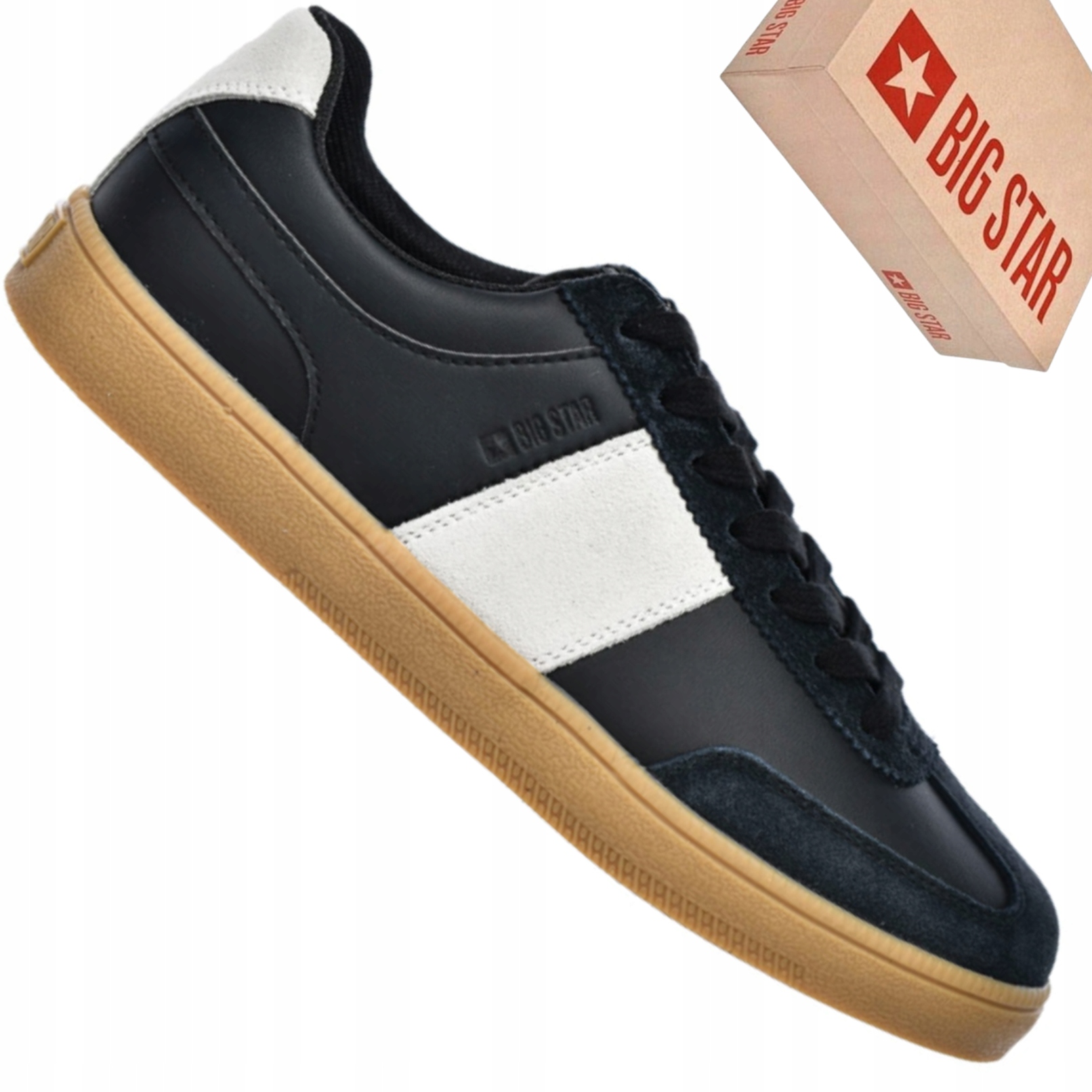 Big Star Sneakersy męskie RR174033 czarne casual skórzane