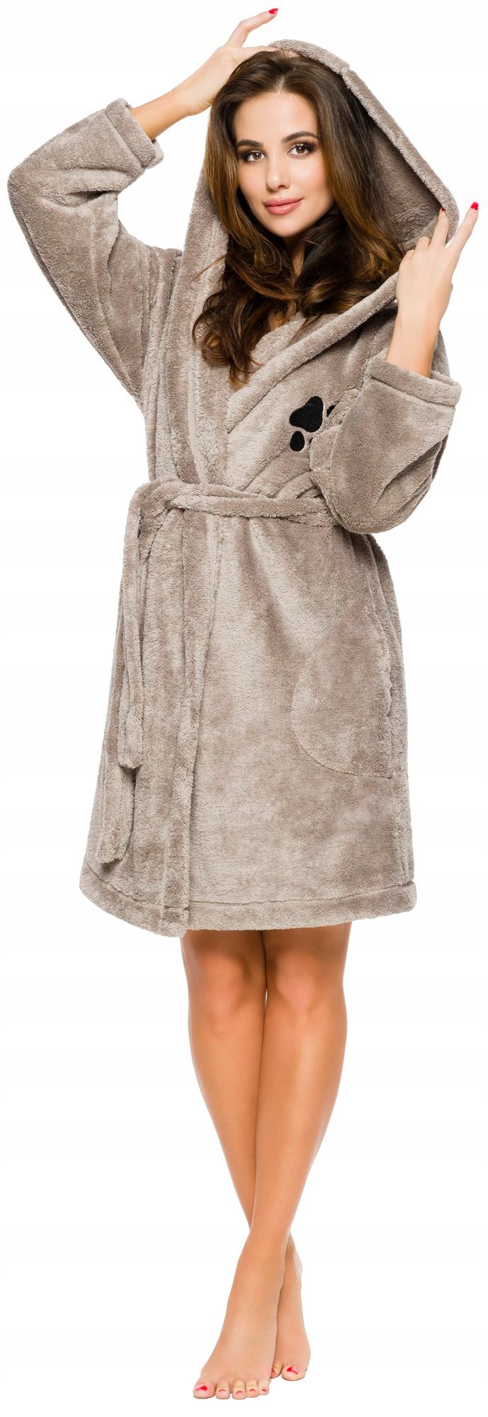 KRÓTKI PUCHOWY DAMSKI SZLAFROK PODOMKA ŁAPKA S Rozmiar S