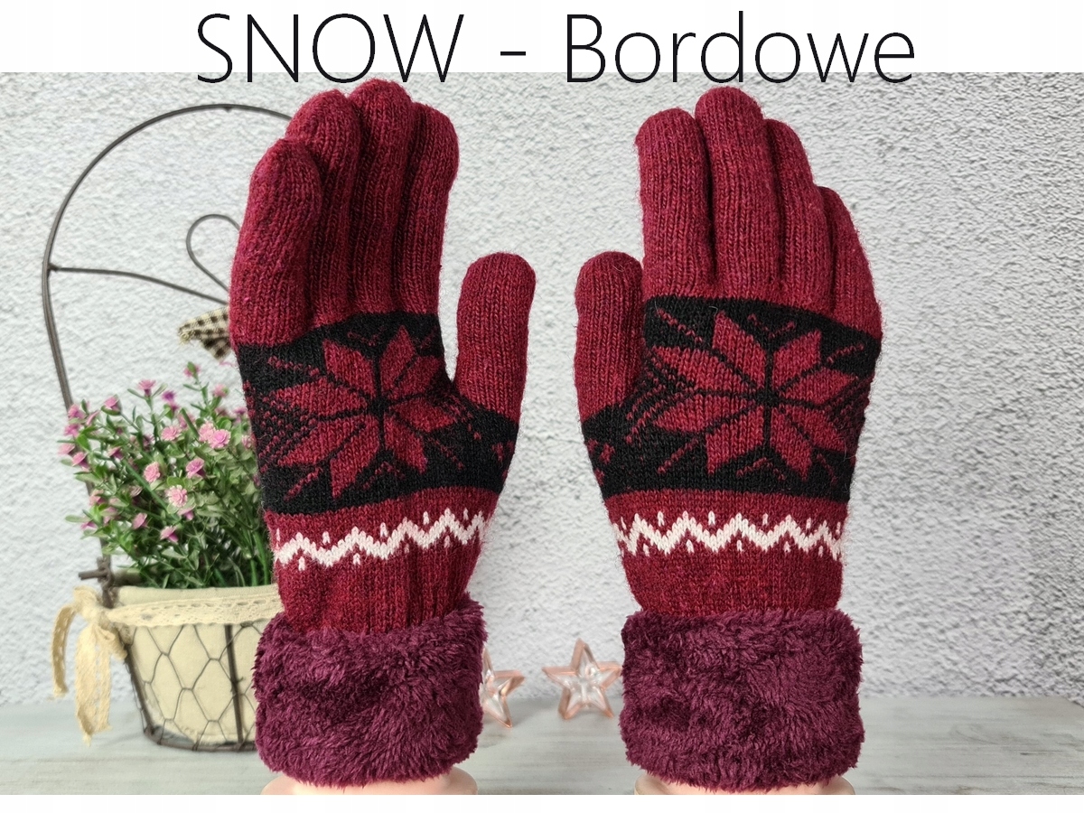 CIEPŁE RĘKAWICZKI zimowe GRUBE WEŁNIANE ŚNIEŻYNKA Kolekcja jesień zima