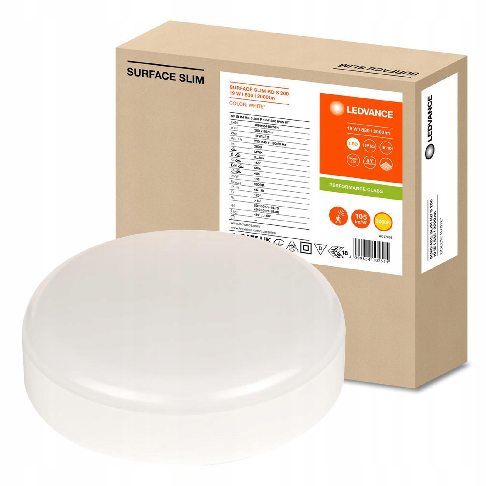 Stropní Svítidlo 19W 2000lm 3000K s snímačem pohybu soumraku 20 cm Surface