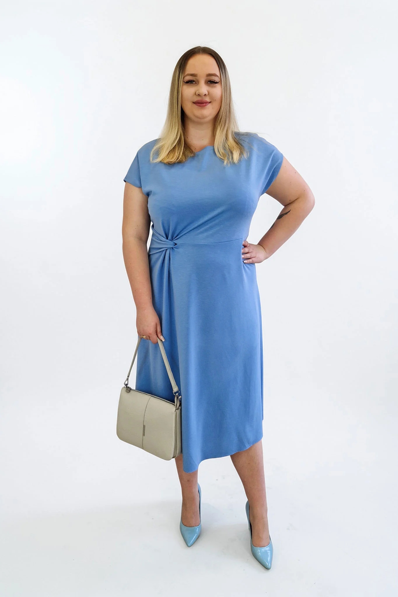 Elegantní Šaty Midi s krátkým rukávem Modrá 44
