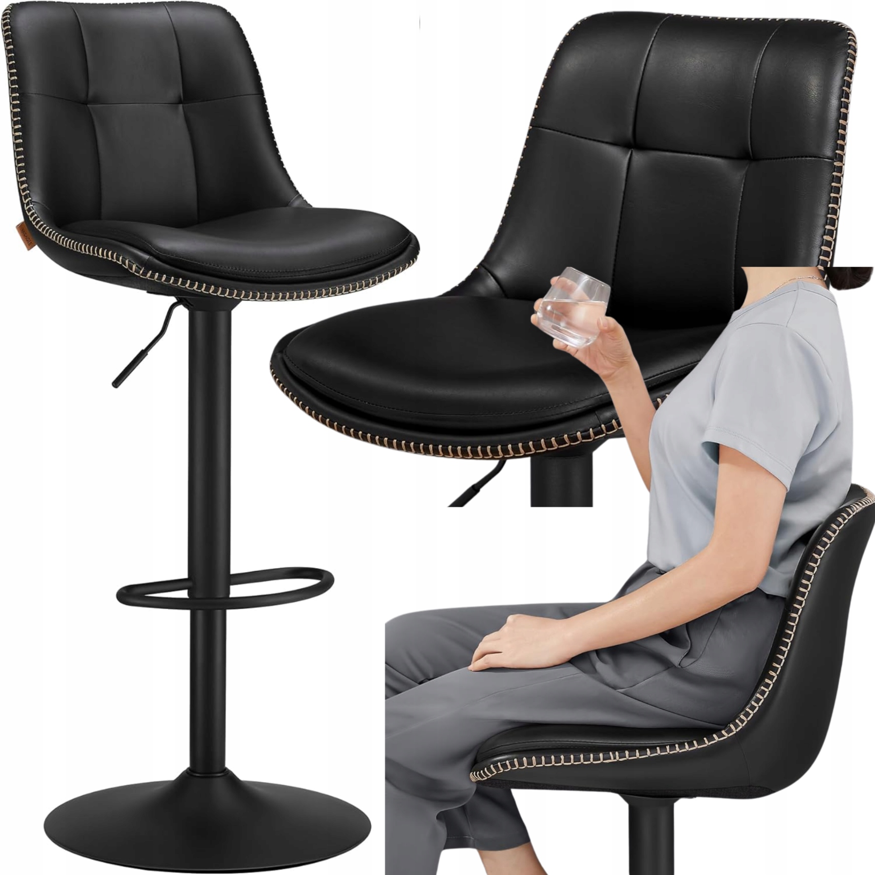 Hokery Barové stoličky Otočné nastaviteľné Hokerové sedadlo s opierkou 2ks