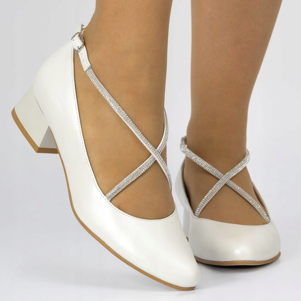 Ekru Perlové Kožené Lodičky Svatební Retro Spony Zirkony Butdam 39