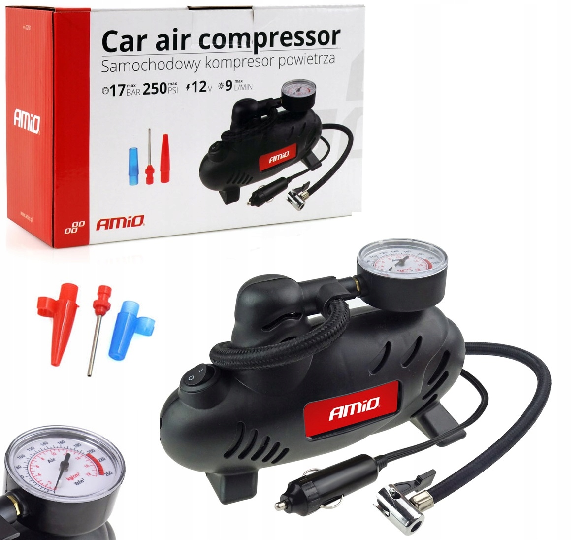 

Kompresor Sprężarka pompka kół 12V 17 bar adaptery