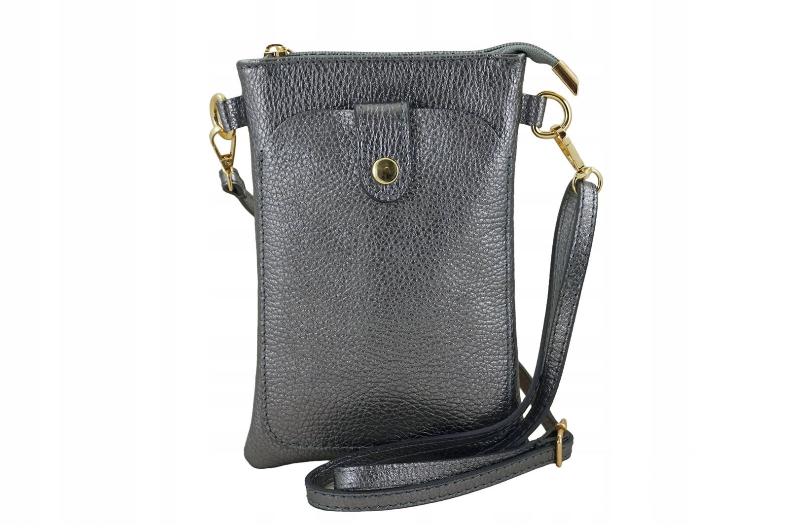 Mini kabelka pouzdro z metalizované kůže, tmavá stříbrná