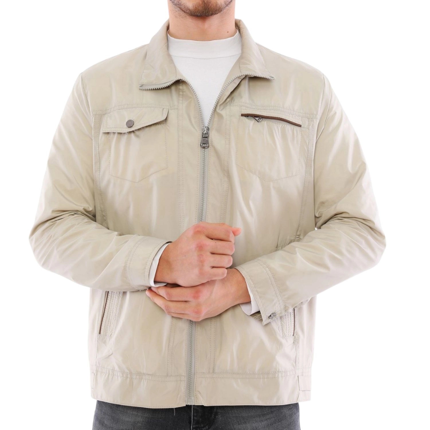 Pánská bunda Dewberry větrovka béžová tenká, módní, pohodlná vel. 3XL