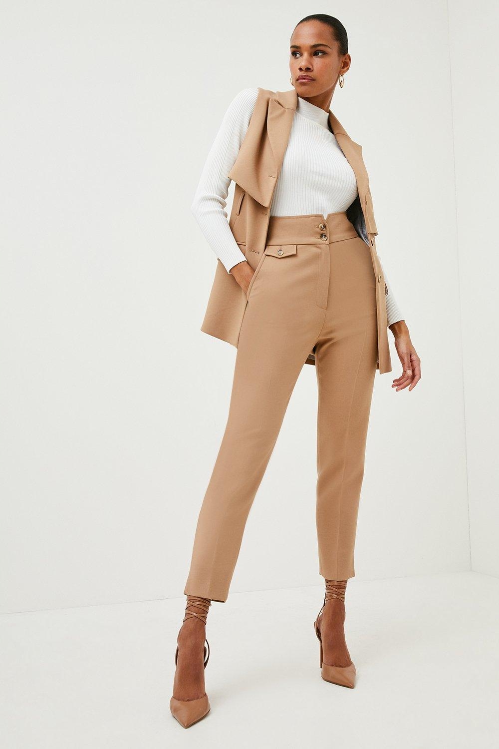 Karen Millen Spodnie Ecru Proste 38 Yłd