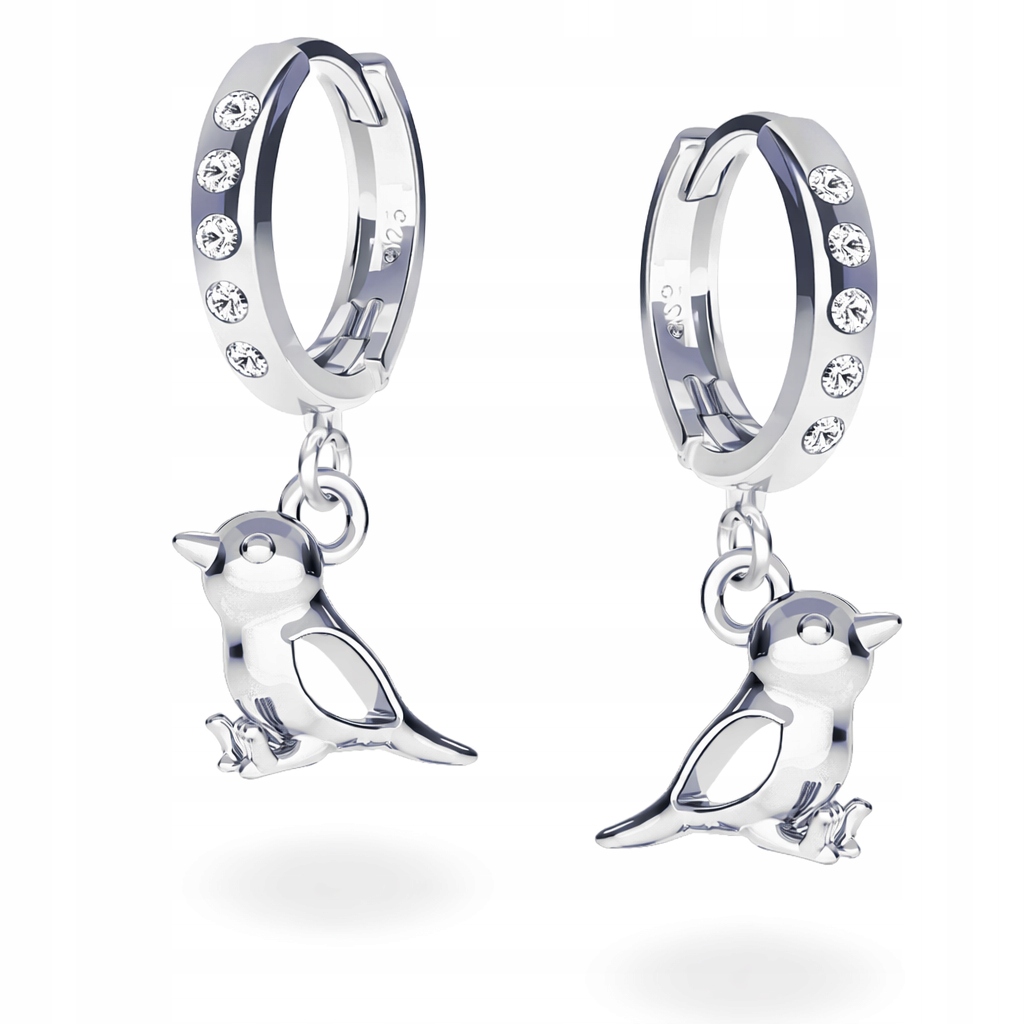 Ptáček Vrabec Vrabeček 3D Stříbrné náušnice pouta stříbro 925