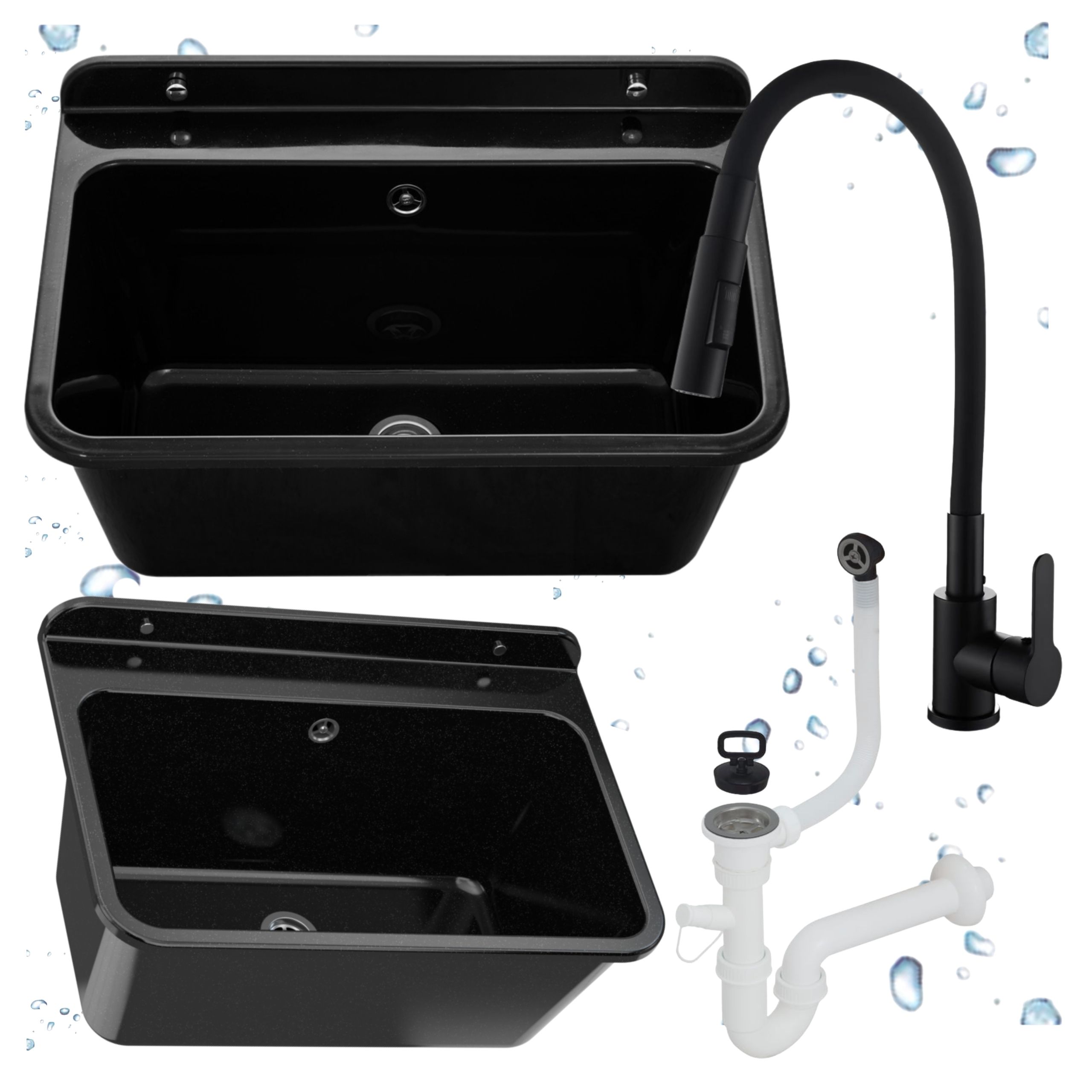 Technický Dřez Velká pracovní komora Baterie Ohebná Černá Garáž Kotelna