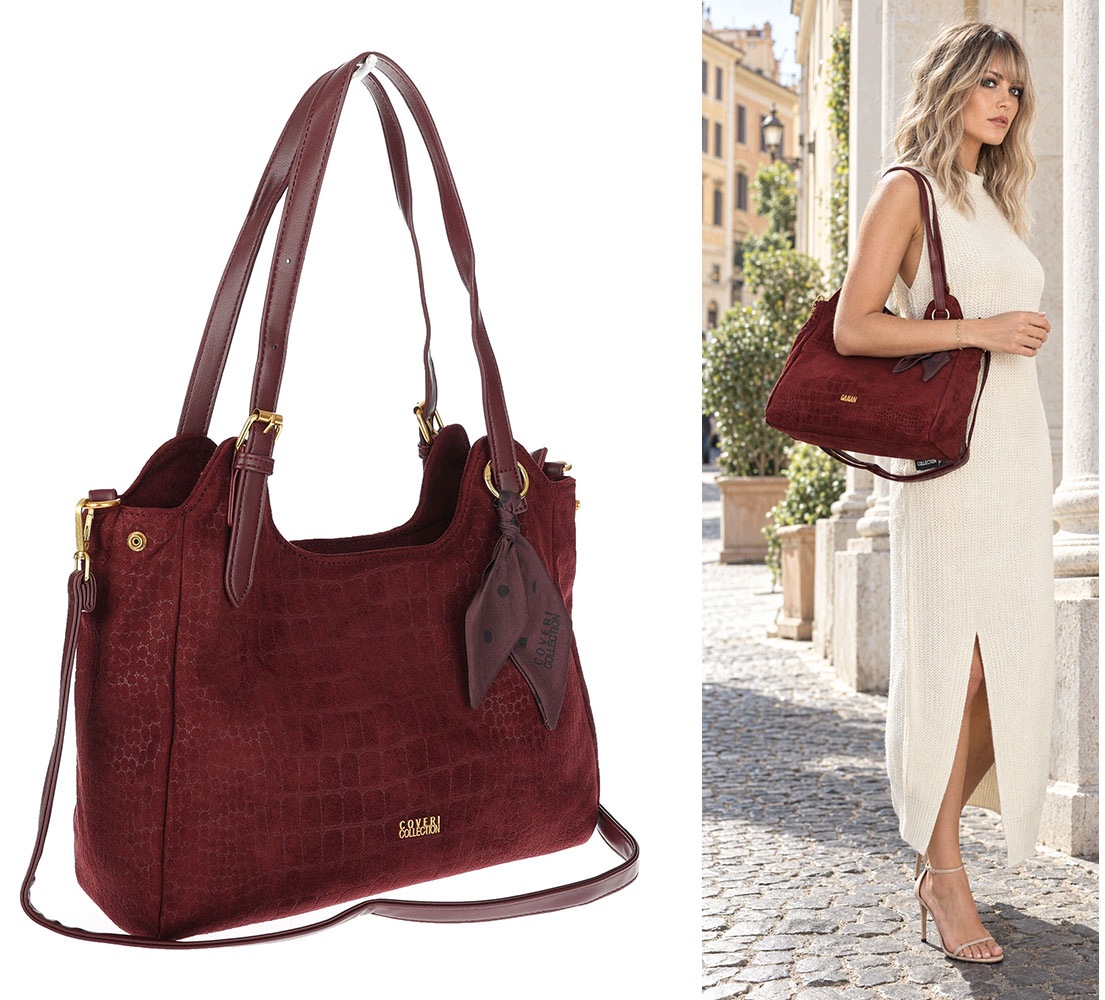 Dámská shopper kabelka prostorná semišová módní taška přes rameno CC062 Bordó