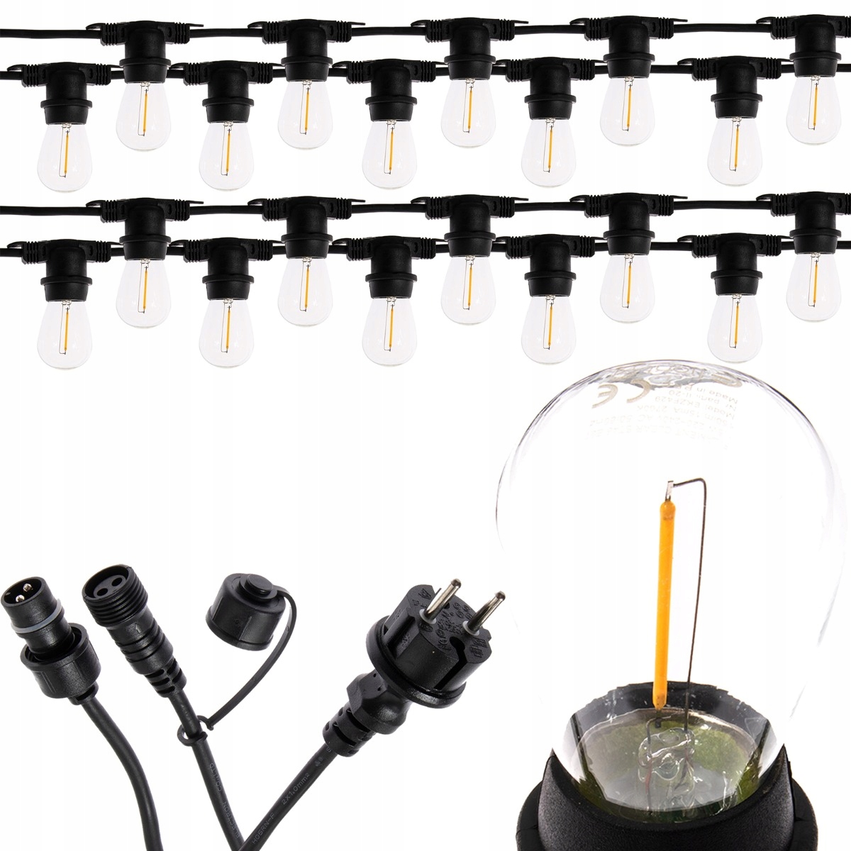 

Girlanda Ogrodowa Świetlna 20M +20 Led E27 Żarówki
