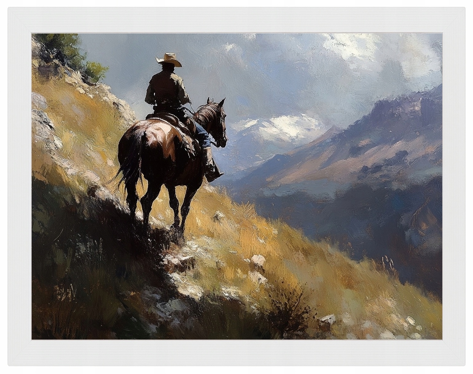 Plakát Rámeček Dřevo Hory Kůň Muž Jezdec Cestování Kovboj 80x60