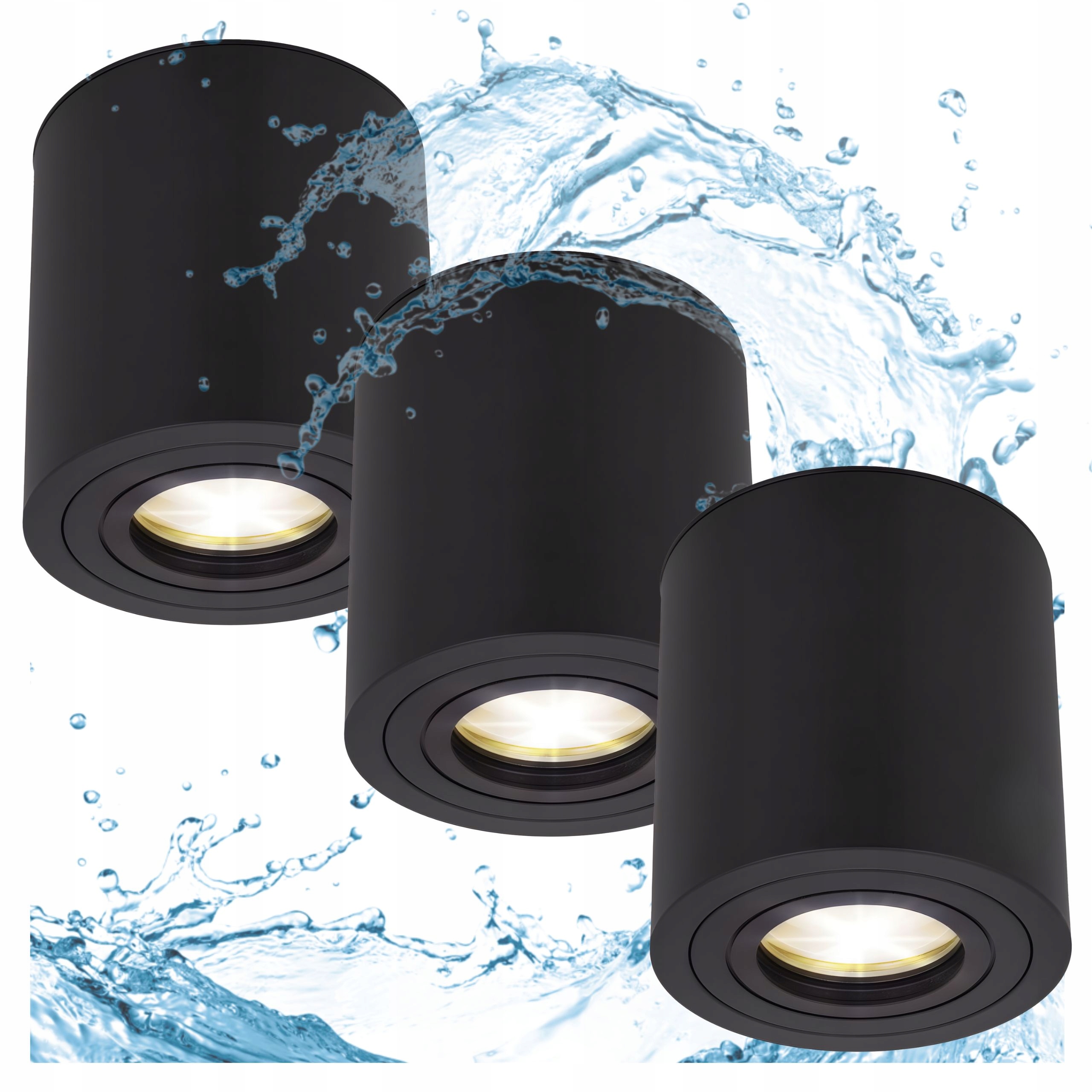 3x Halogenové svítidlo Led trubice GU10 do Koupelny Černá voděodolná lampa