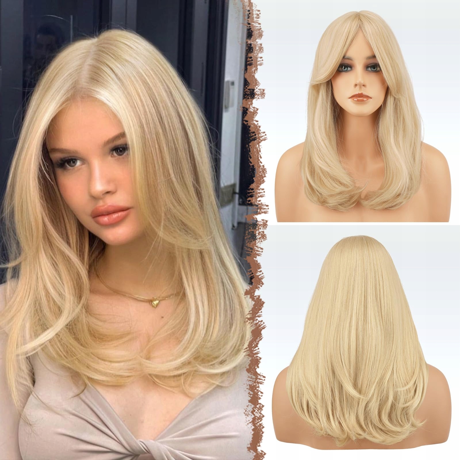 Paruka Feshfen dlouhá s ofinou světlá blond 45 cm