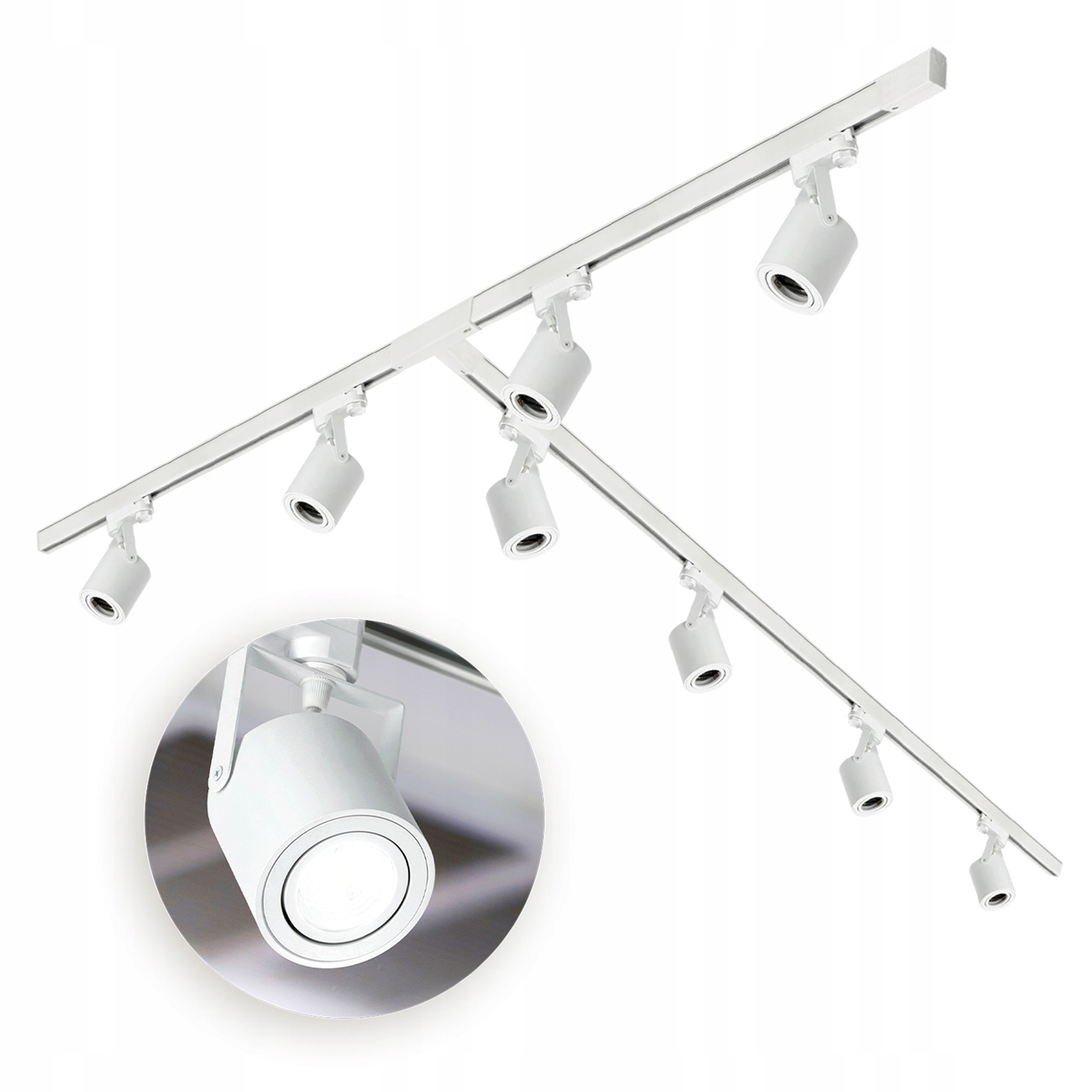 3-fázový kolejnicový systém 8x reflektor lišta 1m+1m+2m spojka T Sada Bílá