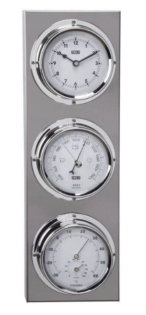 Venkovní meteorologická stanice s barometrem, teploměrem, vlhkoměrem a hodinami