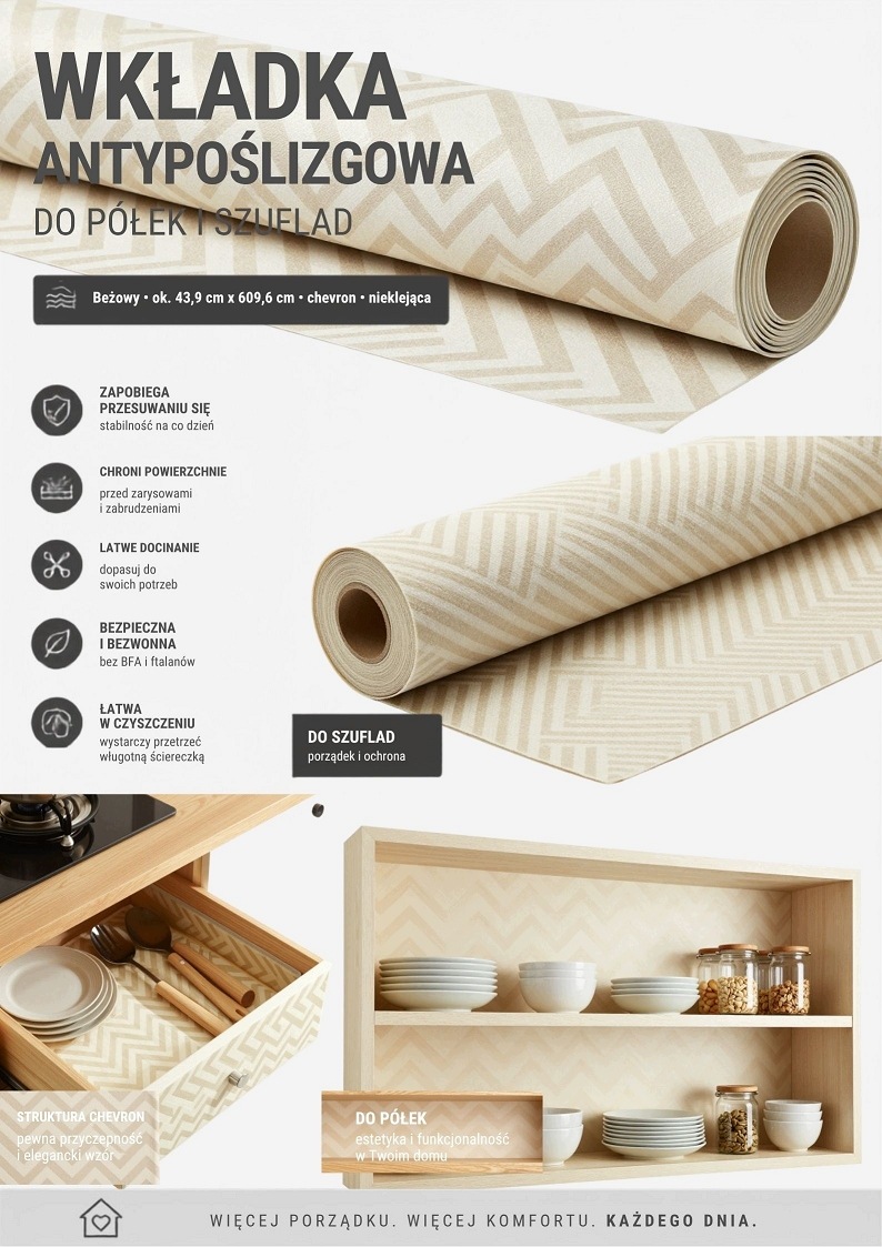 Protiskluzová vložka do polic, zásuvek 43,9 x 609,6 cm vlna, šedá