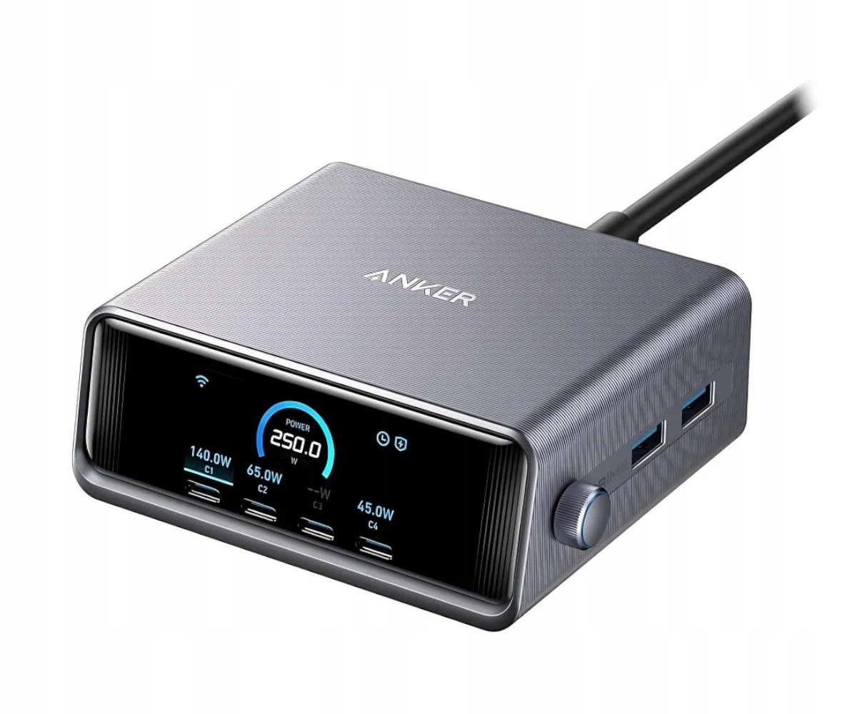 Ładowarka wieloportowa Anker Prime GaN 2x Usb-a 4x Usb-c 250W LCD Aplikacja