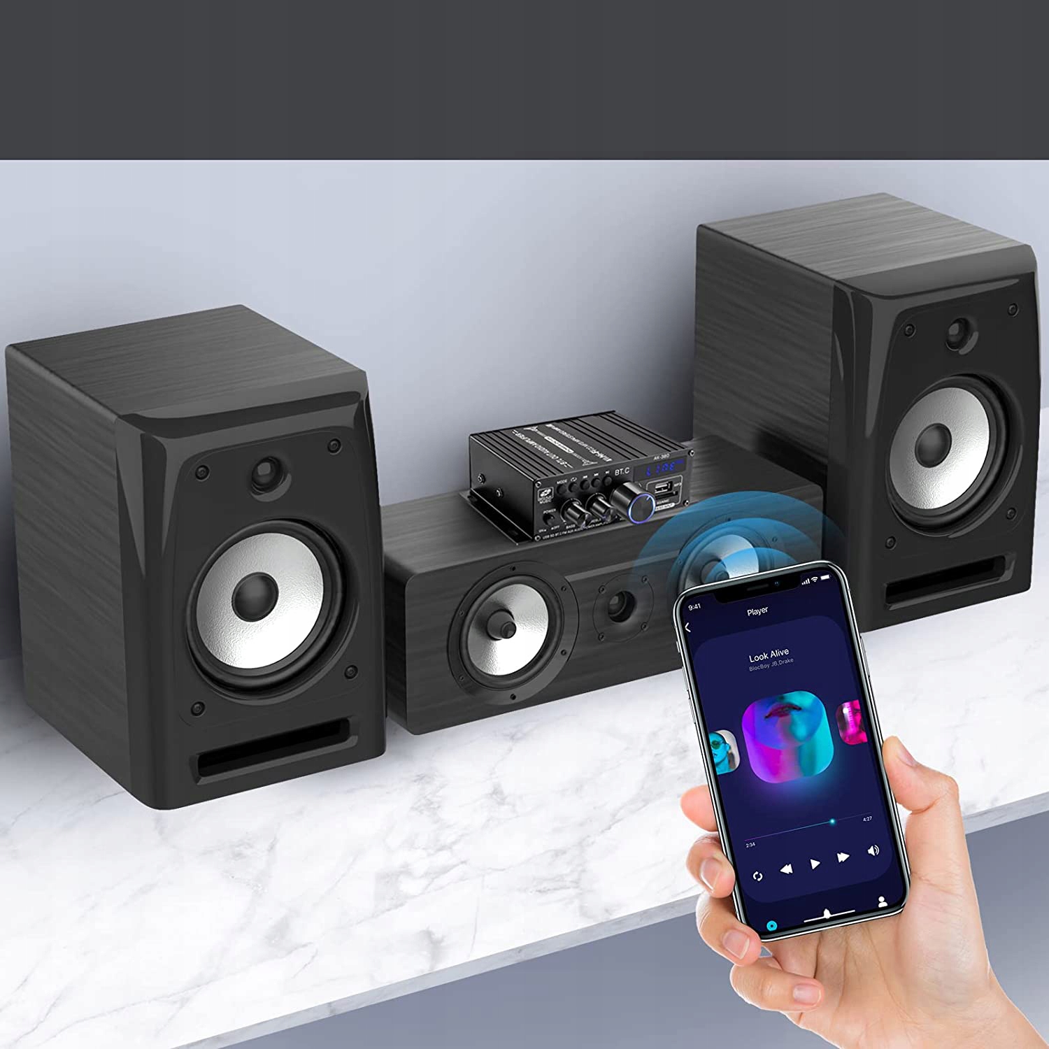 BLUETOOTH WZMACNIACZ AUDIO STEREO MINI WZMACNIACZ, DO DOMOWY, SAMOCHODOWEGO Waga produktu 0.41 kg