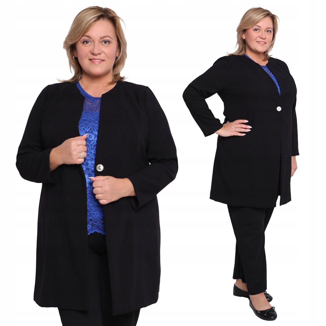 Elegantní černý kabátek plus velikost 48