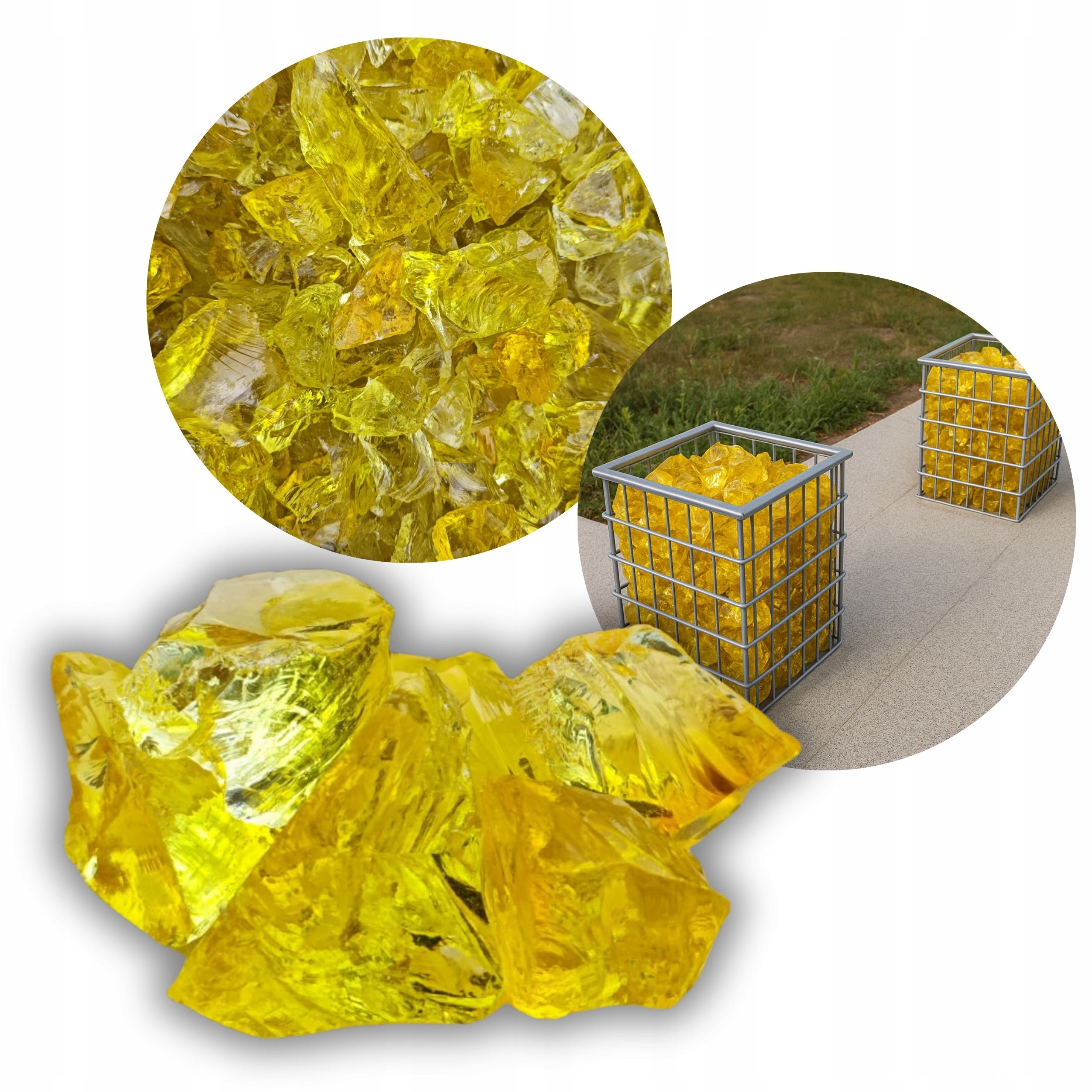 Skleněný Zahradní Kámen Sklo Ozdobné Žluté 3-5 CM Pro Gabion 5 kg