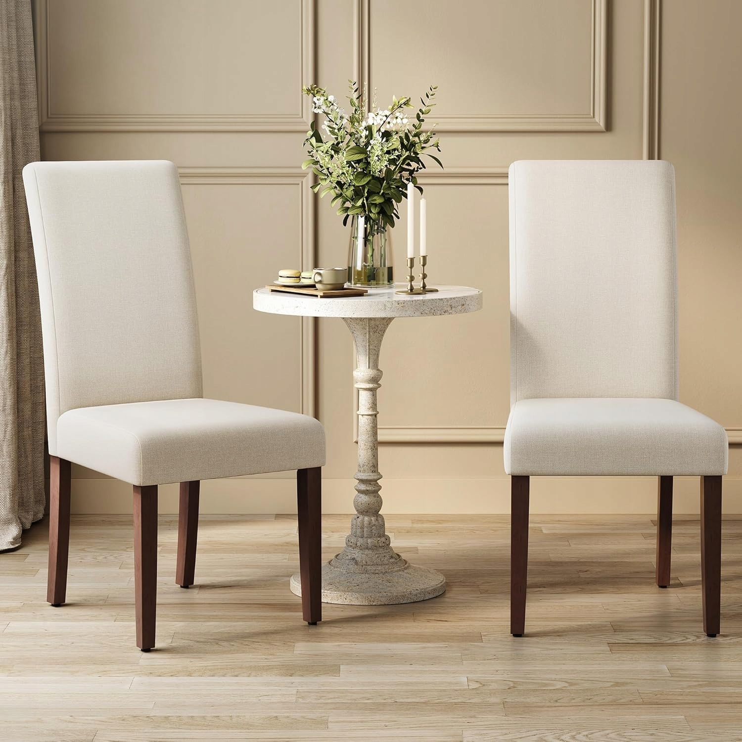 Stolové Stoličky 2 Ks Bielo-krémové Imitácia Ľanu Ergonomické