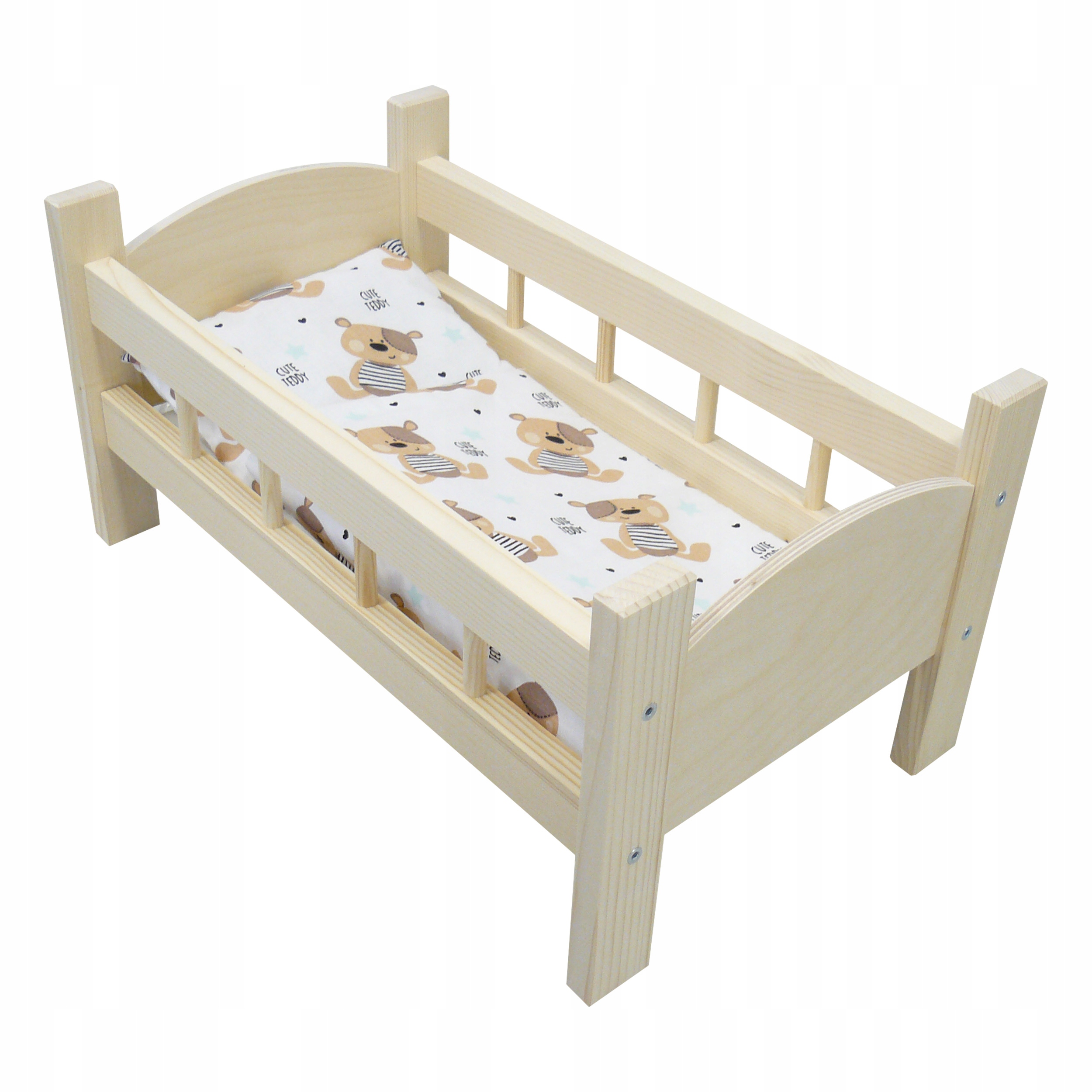 ŁÓŻECZKO DREWNIANE DLA LALEK + POŚCIEL MIŚ TEDDY !!!