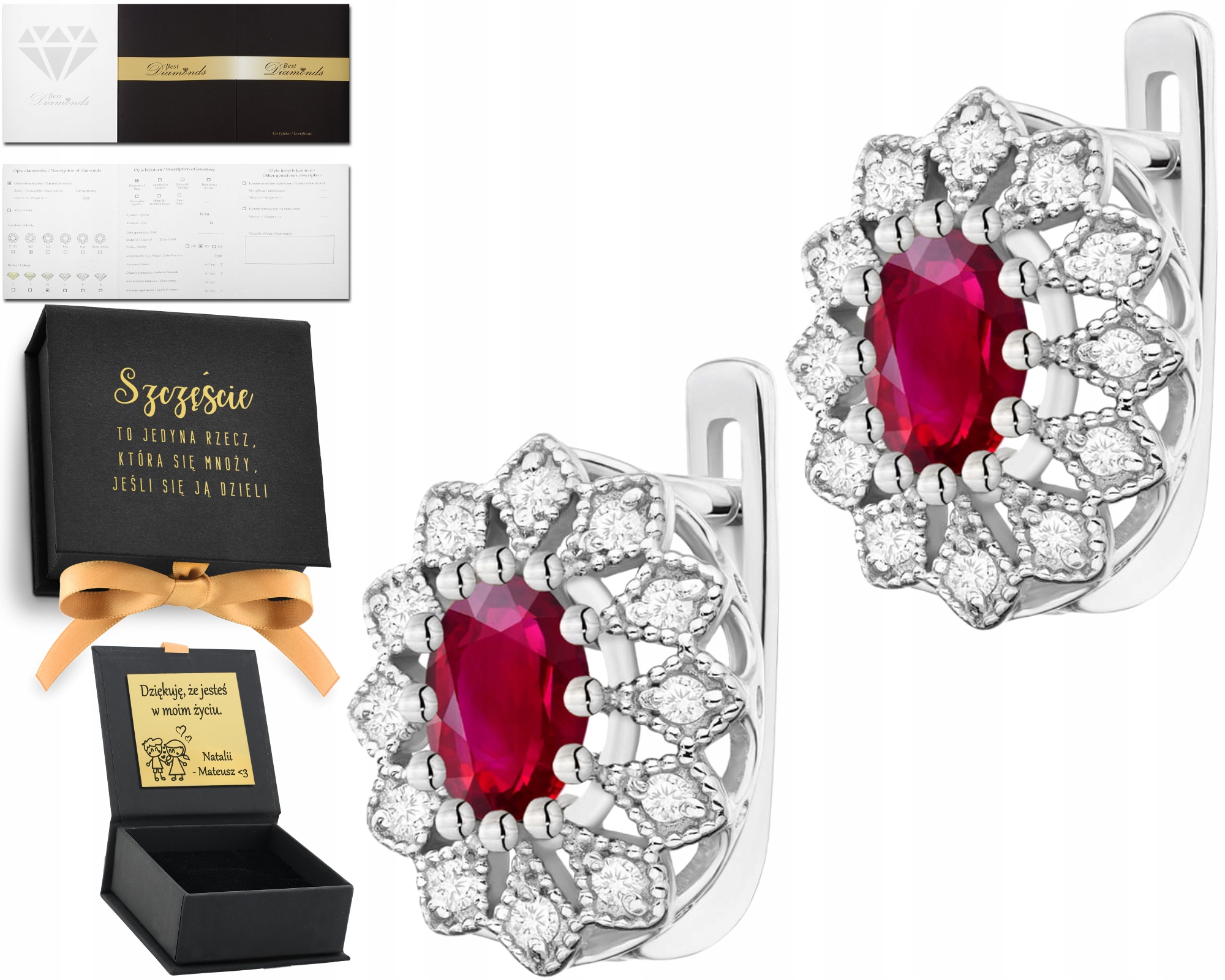 Bílé Zlaté Náušnice S Brilianty A Rubínem 585