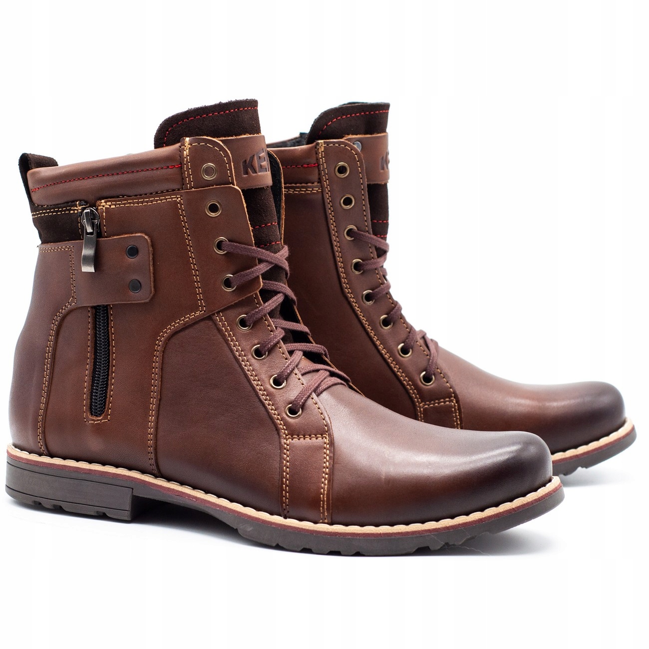 

Buty Męskie Sztyblety Zimowe Skóra Brąz 237 45