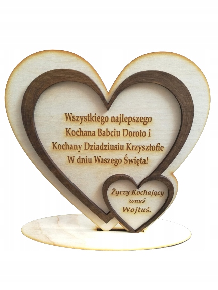 SERCE drewniane życzenia dla BABCI DZIADKA prezent