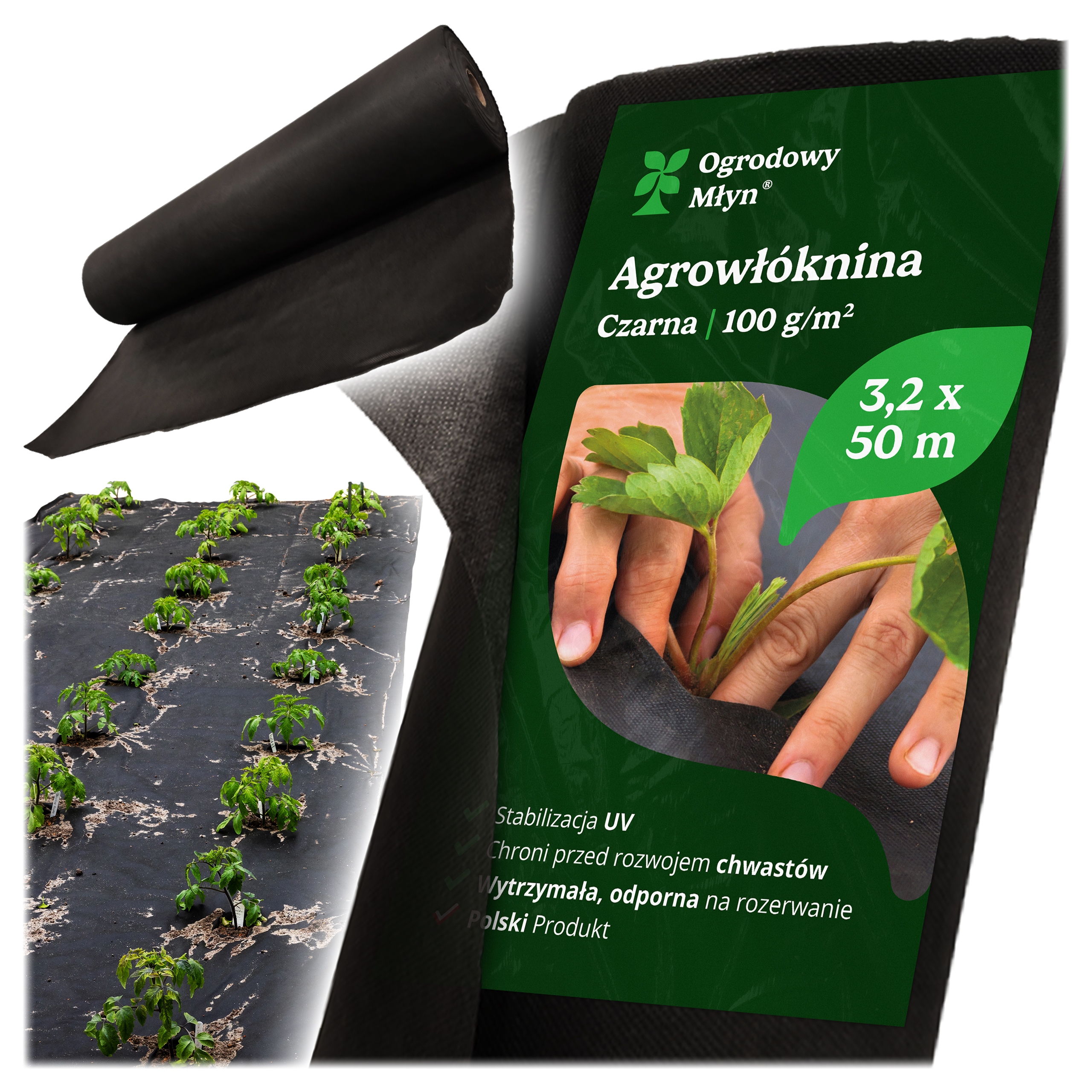 Agrowłóknina Agrotkanina Czarna pod Kamień Korę Trwała 100g 3,2 x 50 m