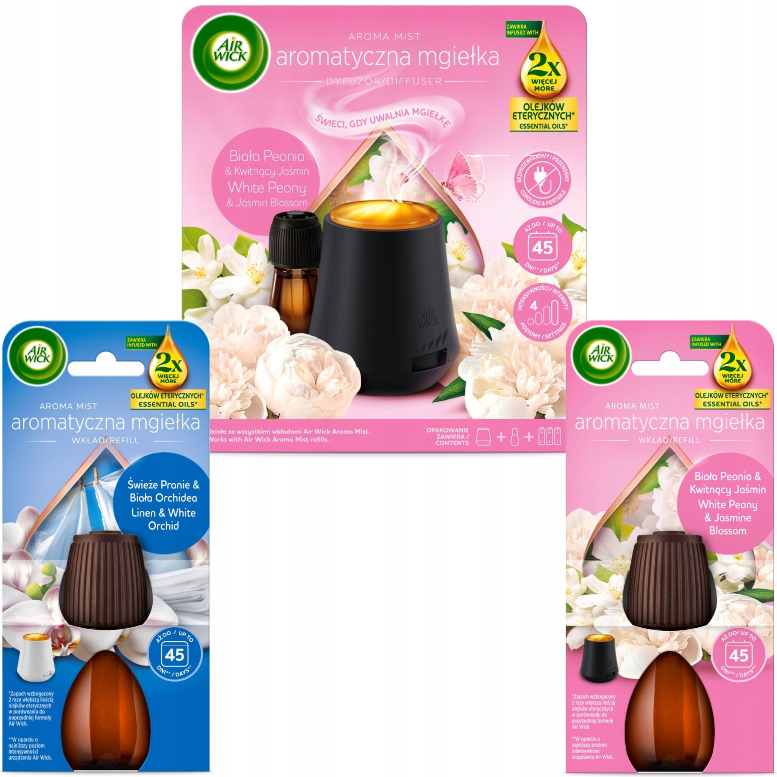 Air Wick Mlha Komplet Bílá Pivoňka Kvetoucí Jasmín Náhradní náplň 2x20 ml