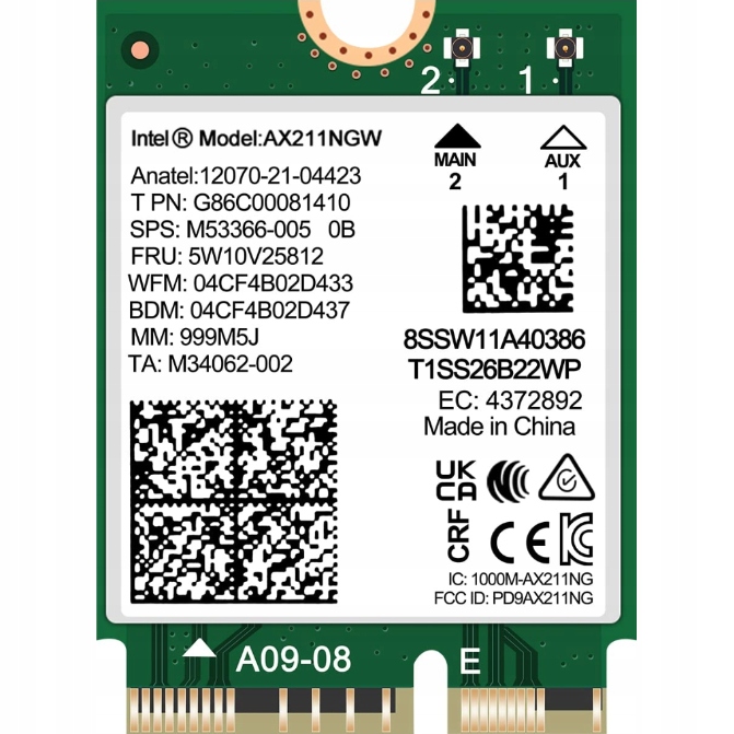 Внутренняя сетевая карта для ноутбука Intel AX211 CNVio2 WiFi 6e Bluetooth