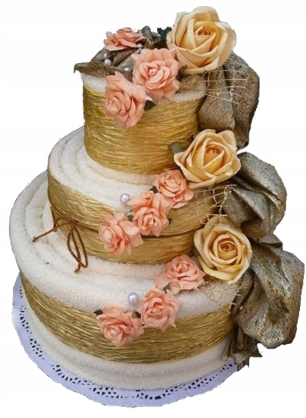 ORYGINALNY ŁADNY Tort z 4 ręczników PREZENT ŚLUBNY