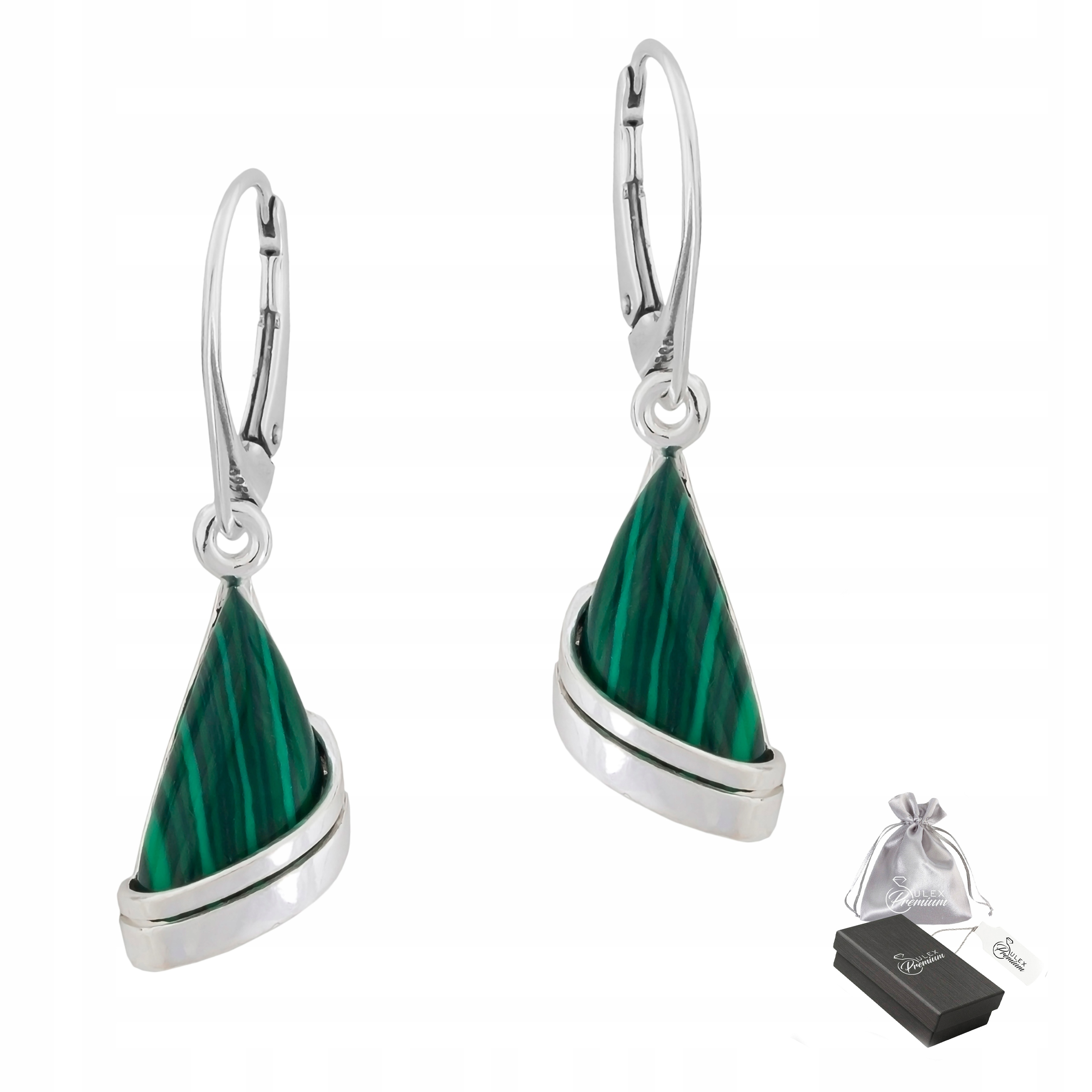 Elegantní geometrické Náušnice stříbro ryzost 925 s malachitem pro ni