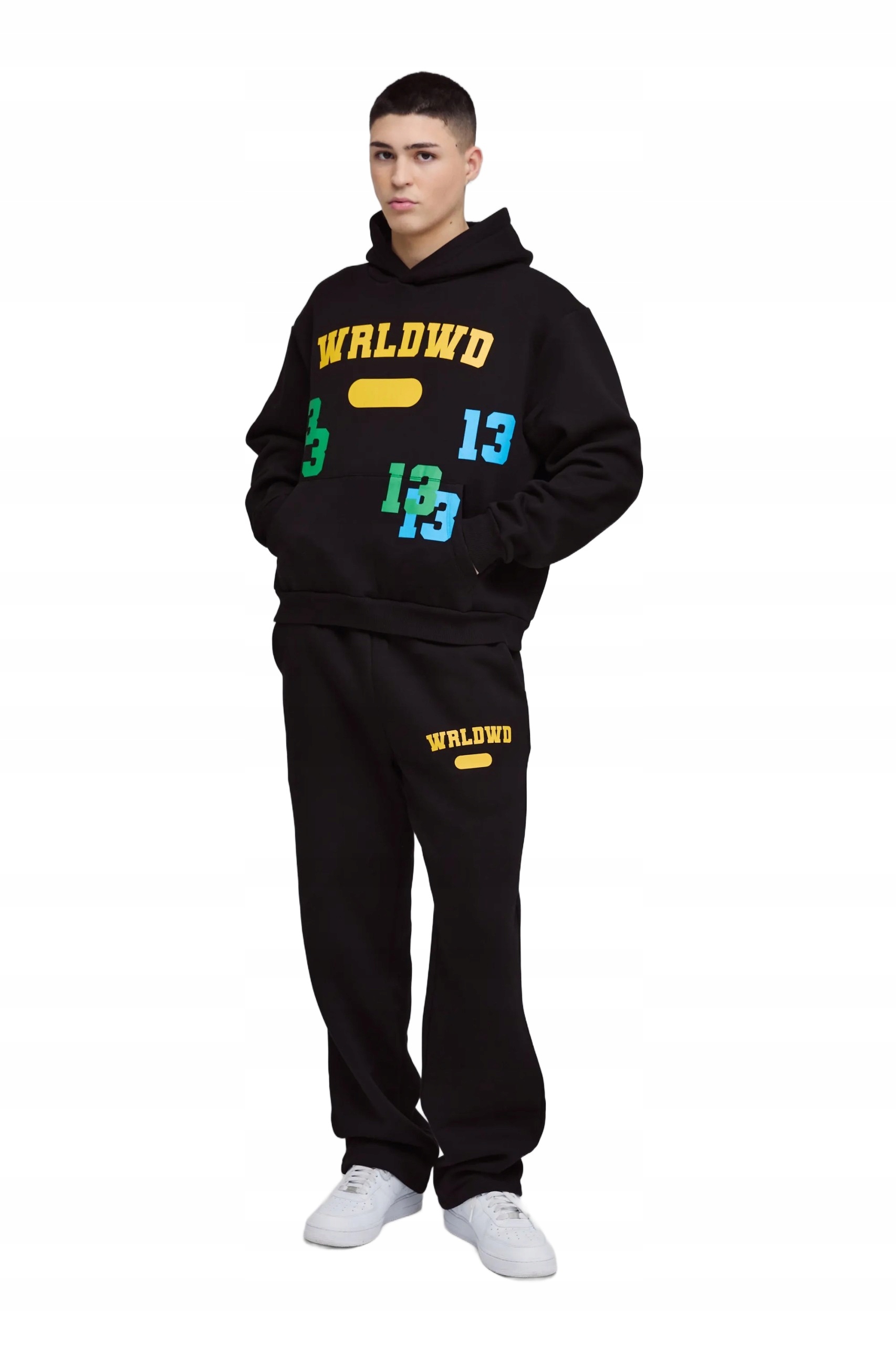 Boohooman Černý Teplákovka Komplet S Kapucí S Potiskem Wrldwd Pánský M Z3A