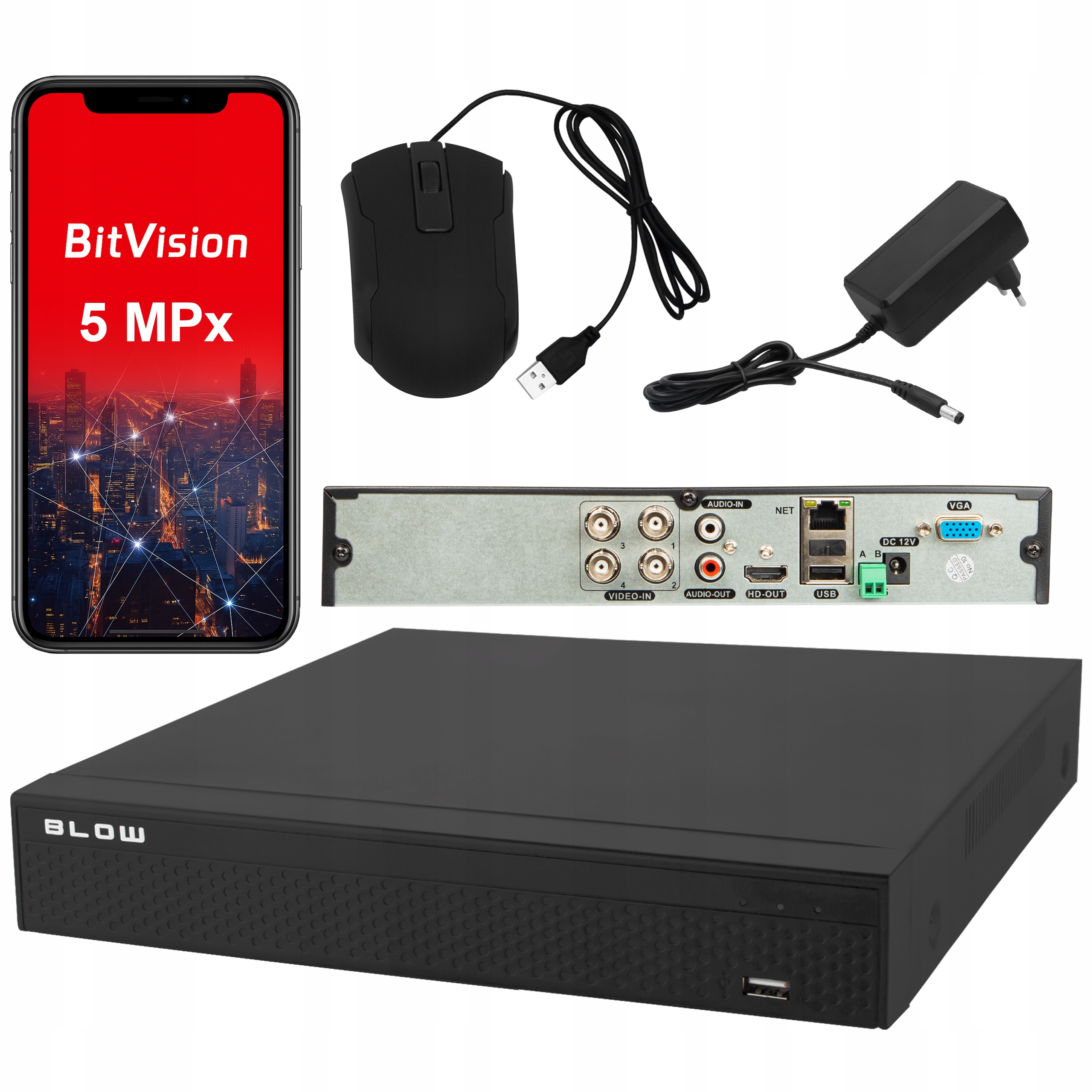 Rejestrator Minitoringu Analogowy Do 4 Kamer Hybrydowy 5in1 Xvr Bnc Ahd 5MP