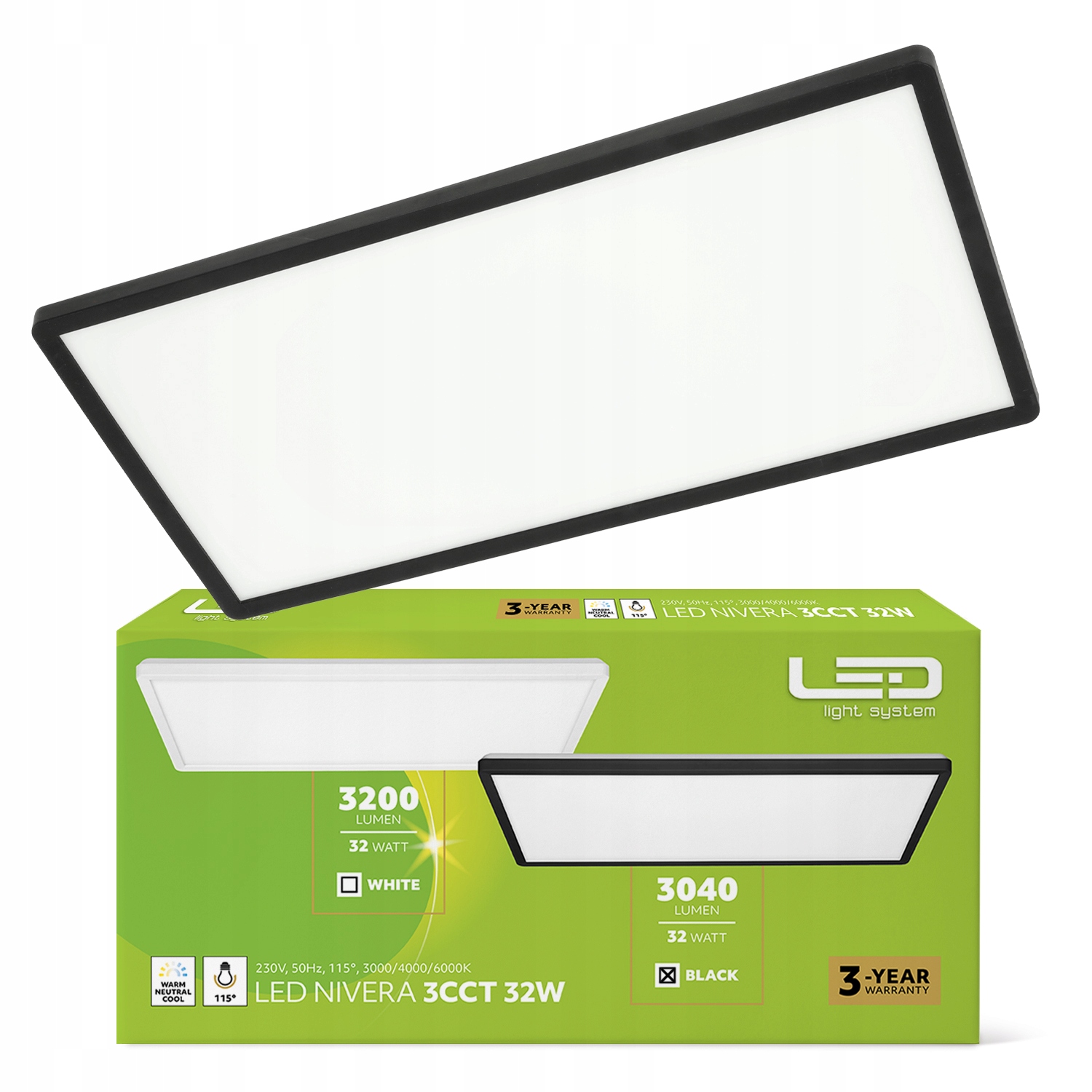 stropní svítidlo Led stropní svítidlo 32W IP54 3 barvy světla Cct 3040lm černá