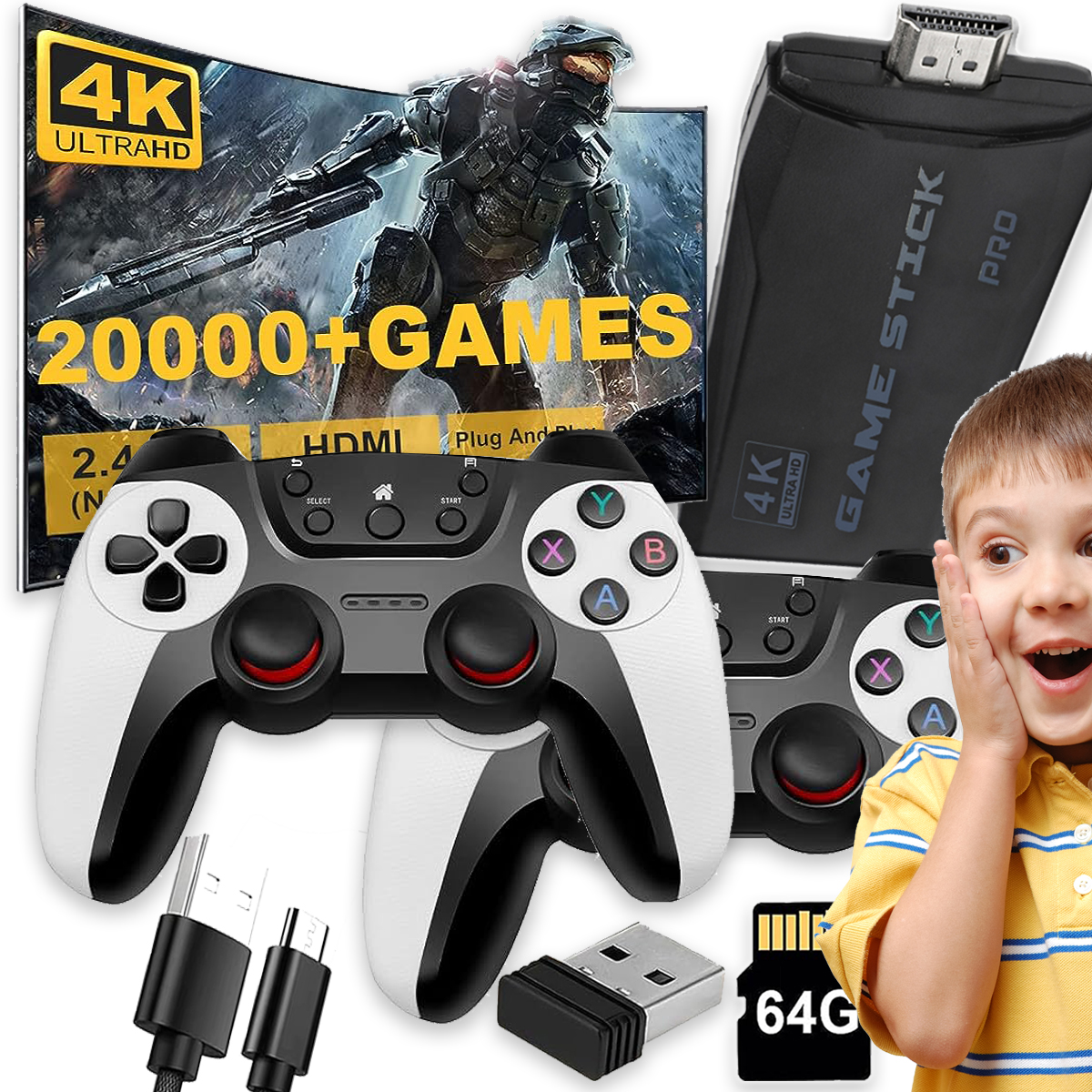 Konsola Telewizyjna Retro Pro 2 Pady 30000 Gier Hdmi 4K Dla Rodziny