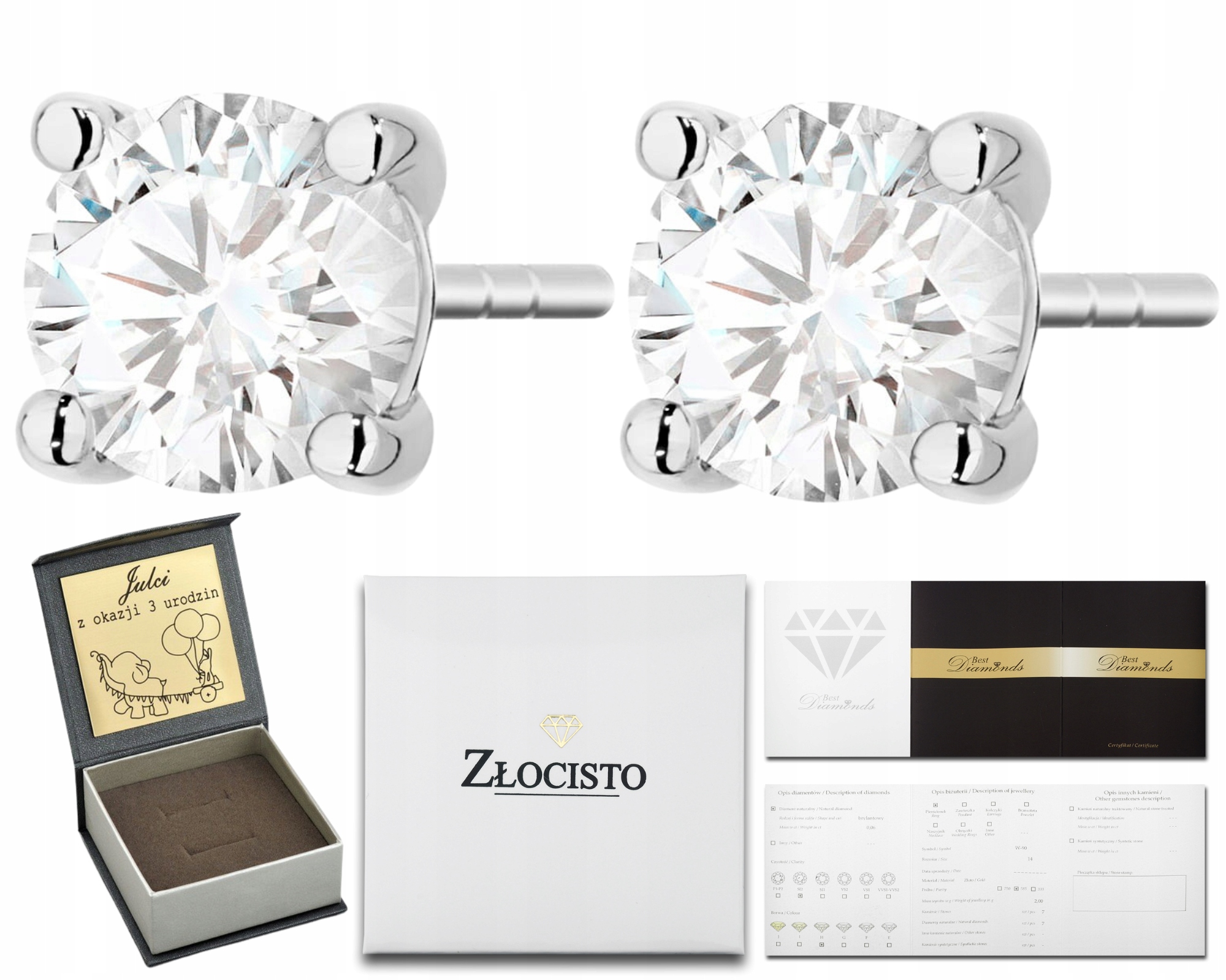 Bílé Zlato Náušnice Laboratoriánské Diamanty Zlato 585 Dárek Pěnový Náušnice