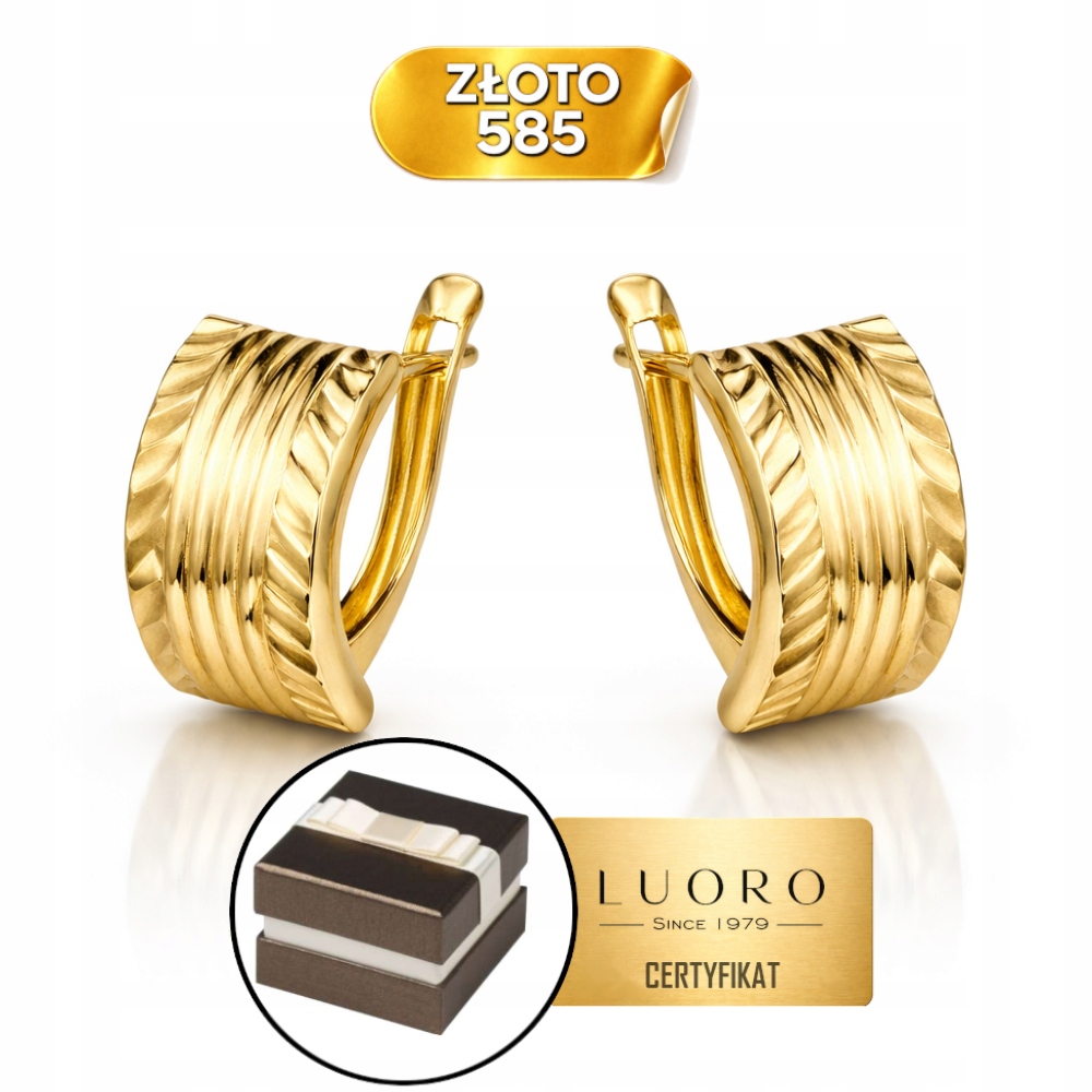 Náušnice Zlaté 585 14K Diamantové Anglické Zapínání 13 MM Elegantní