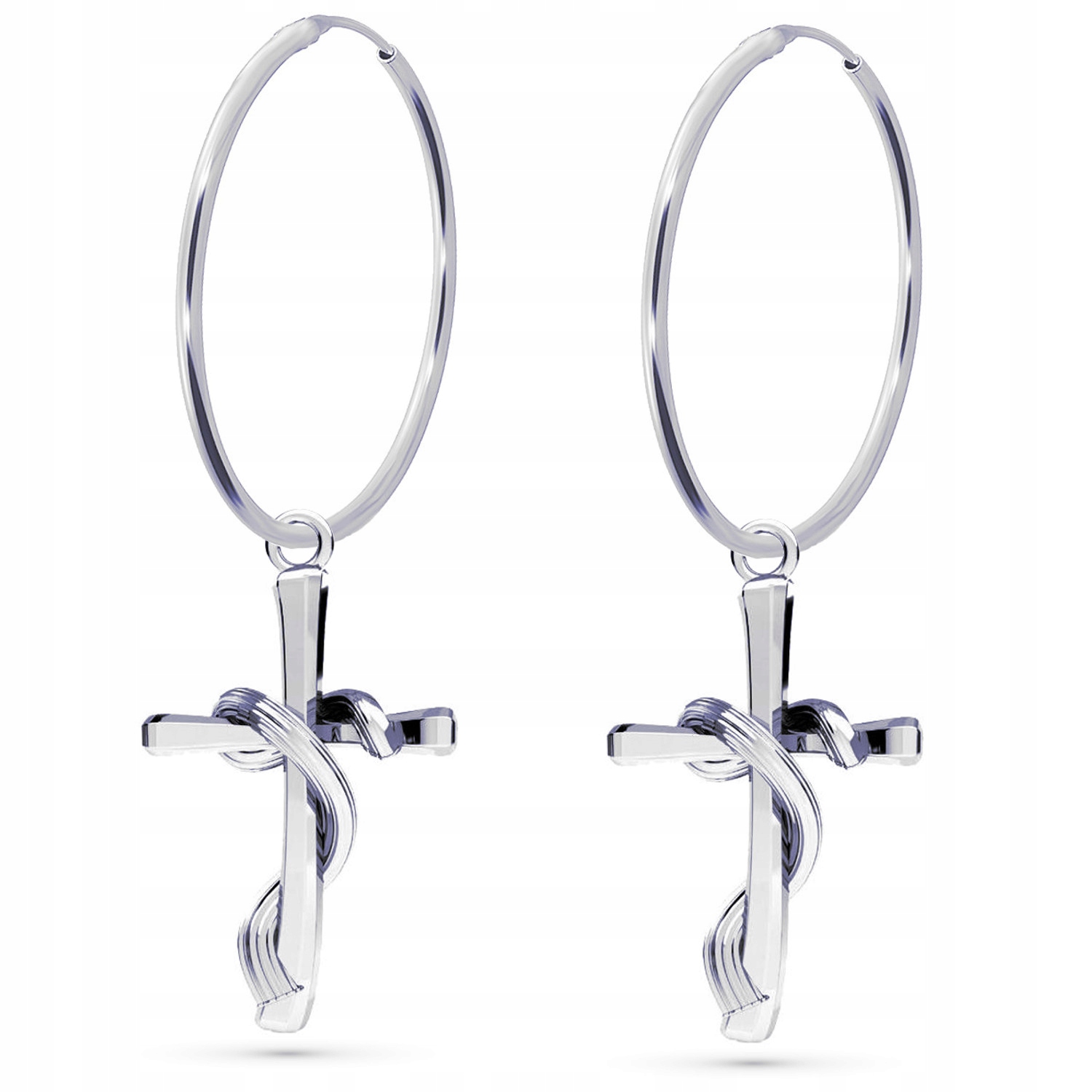 Velký Opletený Kříž Křížek Stříbrné náušnice velké kruhy stříbro 925